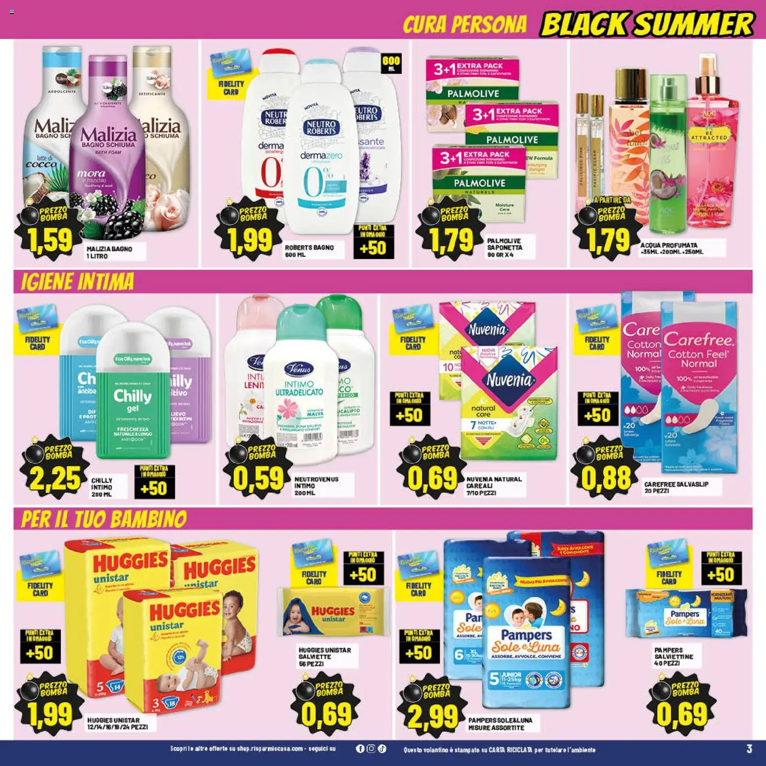 Volantino RisparmioCasa del 17.06.2026 | Pagina: 3 | Prodotti: Latte, Pampers, Cocco, Bagno