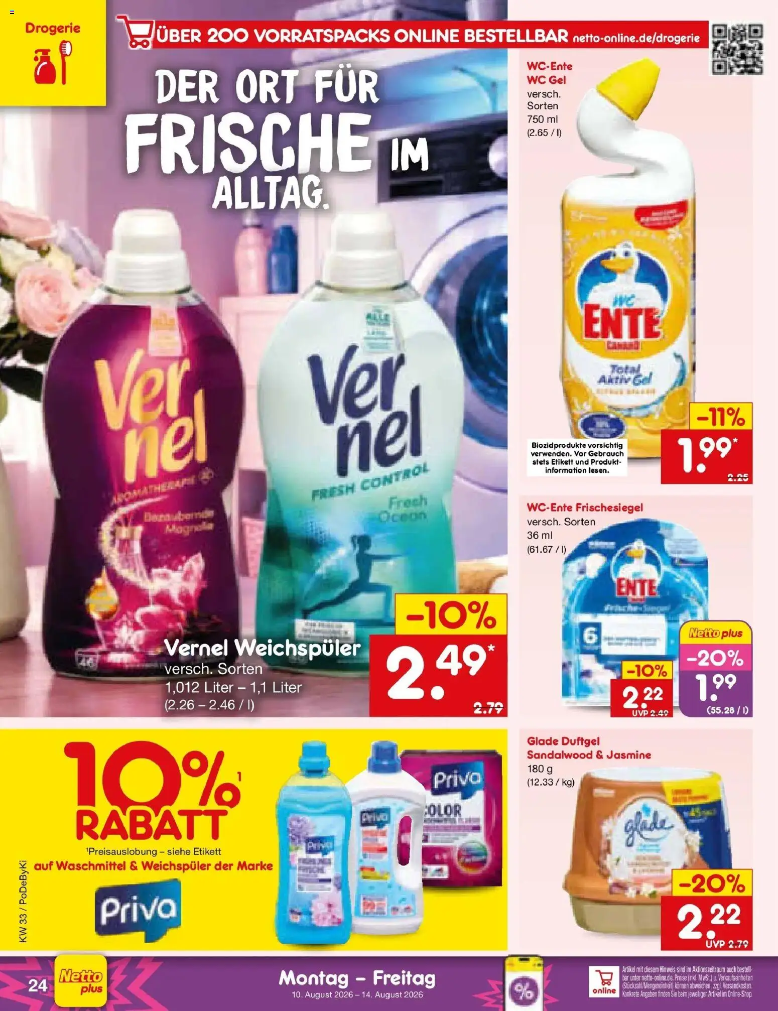Netto Marken-Discount Prospekt Selb (ab 10.08.2026) » Angebote | Seite: 34 | Produkte: Weichspüler, Waschmittel, Ente, Vernel