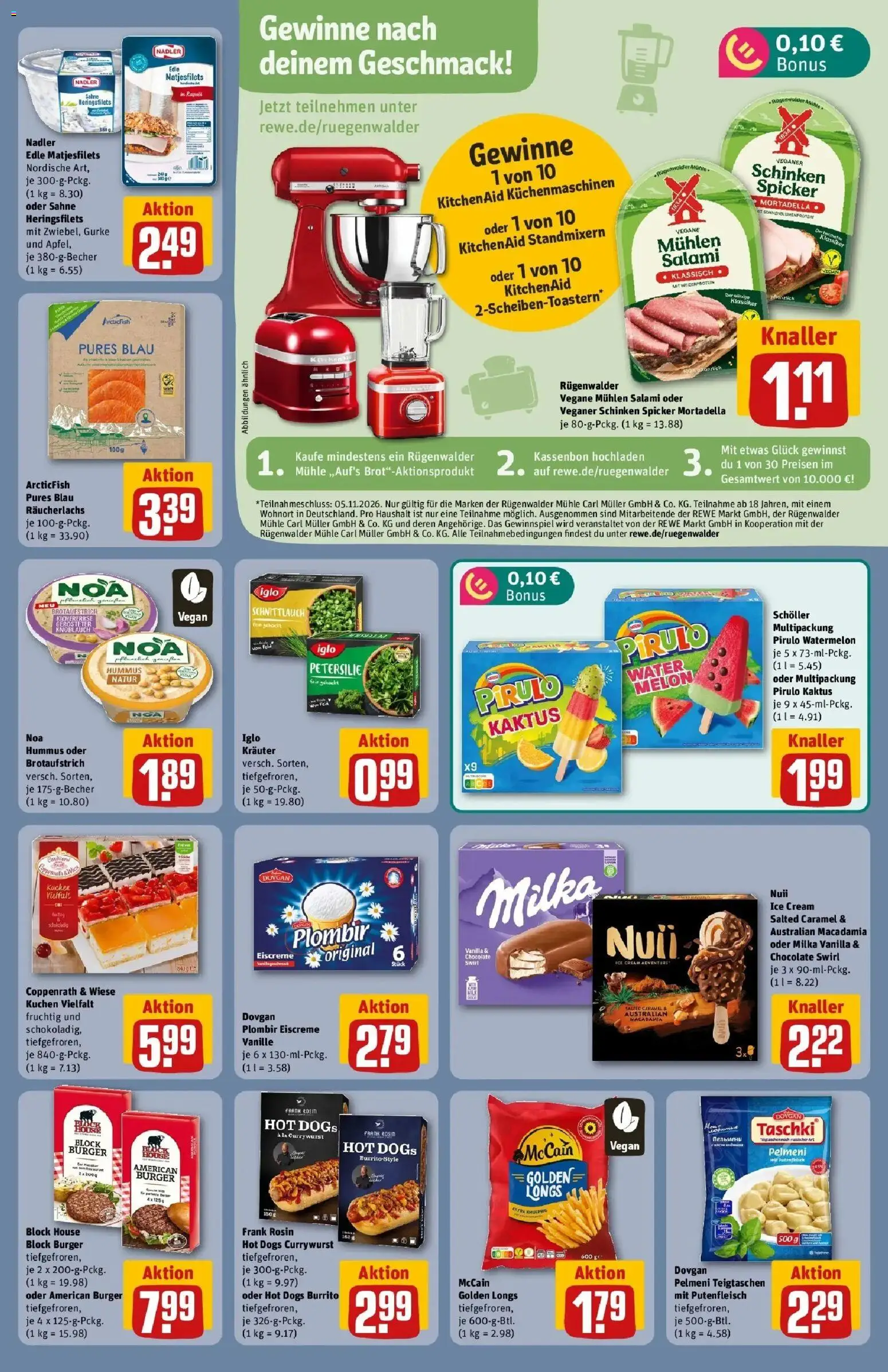 REWE Prospekt ab 12.10.2026 zum Blättern » Angebote | Seite: 13 | Produkte: Burger, Vanille, Knoblauch, Schinken
