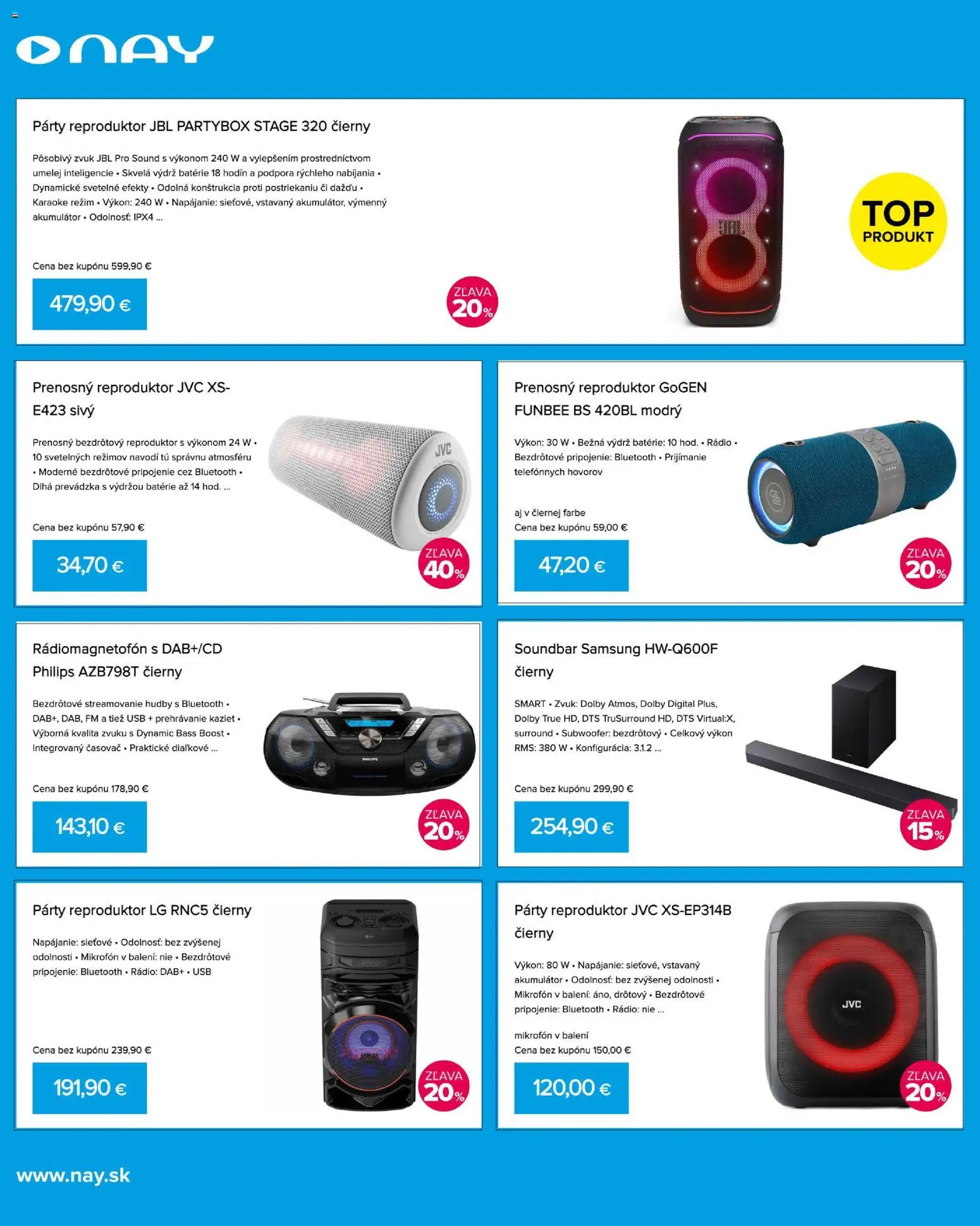 Nové NAY Elektrodom akcie – leták je platný od 20.07.2026 | Strana: 8 | Produkty: Samsung, Akumulátor, Bluetooth, Rádio