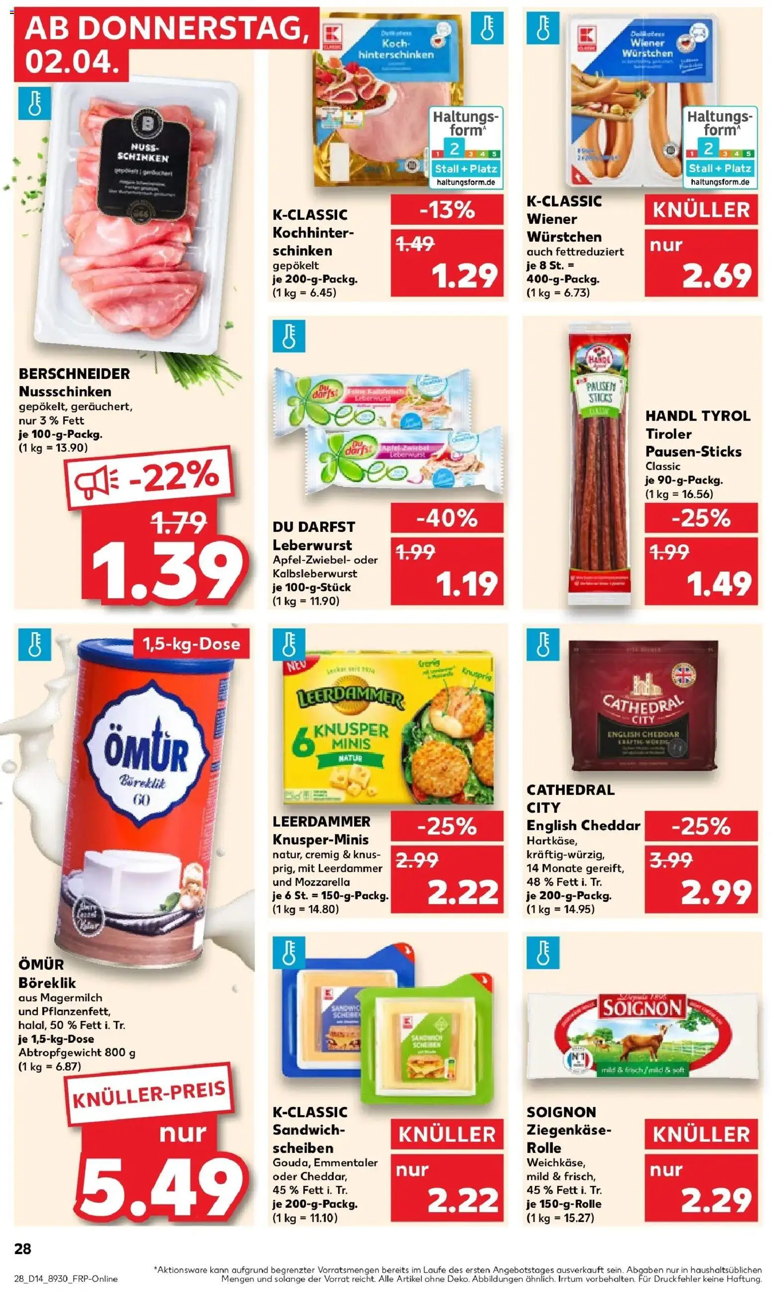 Kaufland Prospekt Bad Dürrheim	 – gültig ab 02.04.2026 | Seite: 28 | Produkte: Wiener wurstchen, Mozzarella, Ziegenkäse, Leerdammer
