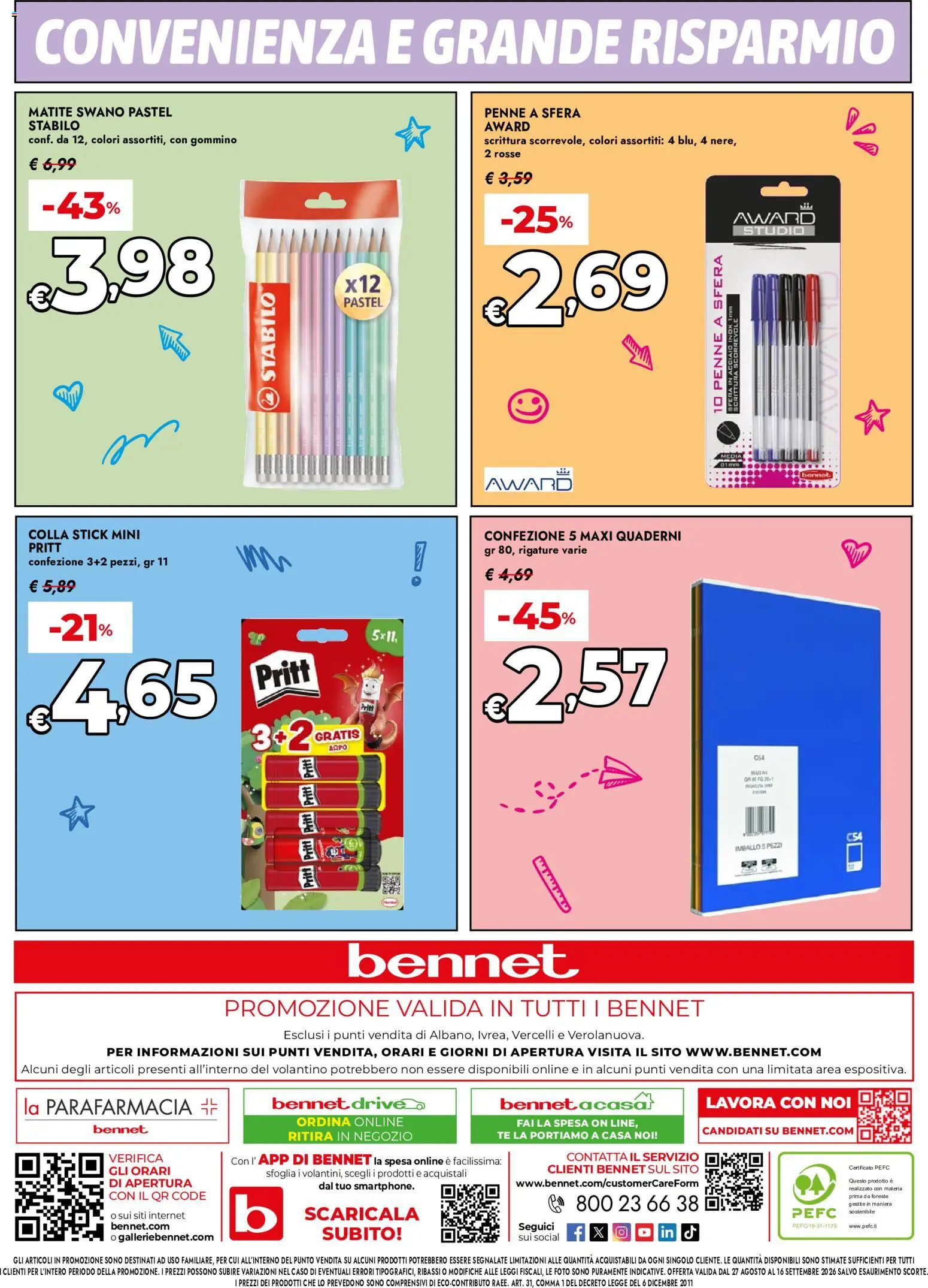 Volantino bennet del 27/08/2026 | Pagina: 16 | Prodotti: Tè, Colla, Penne