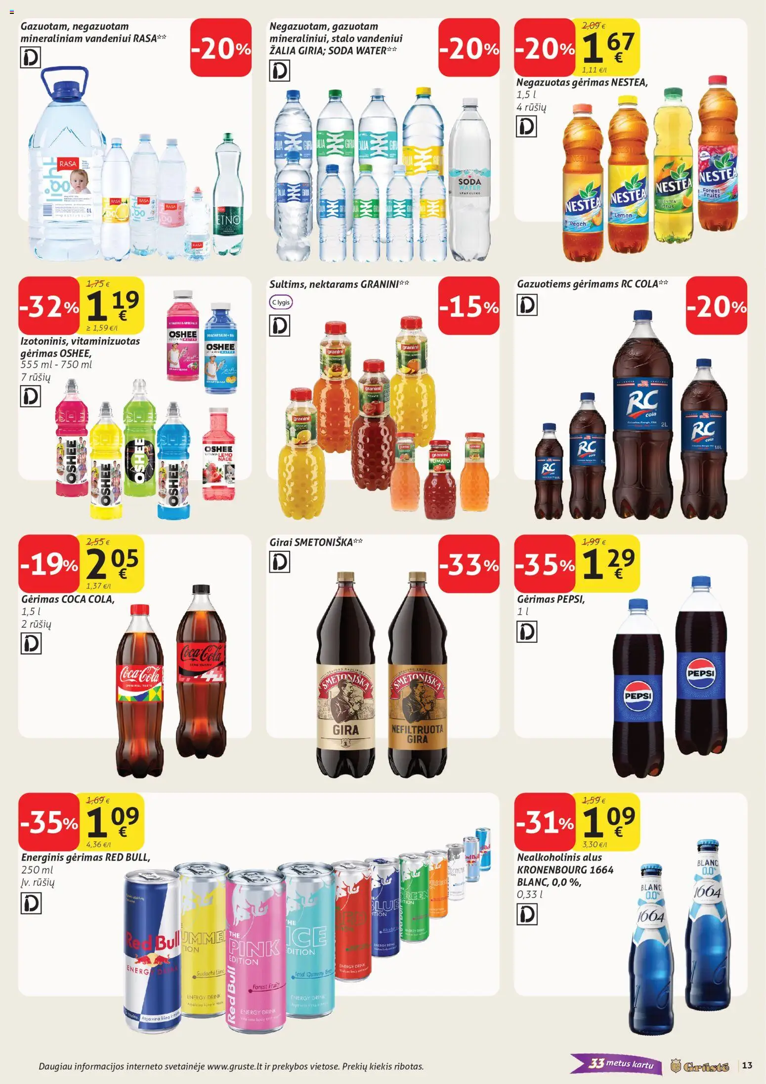 GRUSTE akcijos nuo 2026.06.21 | Puslapis: 13 | Prekių: Nealkoholinis alus, Energinis gėrimas, Alus