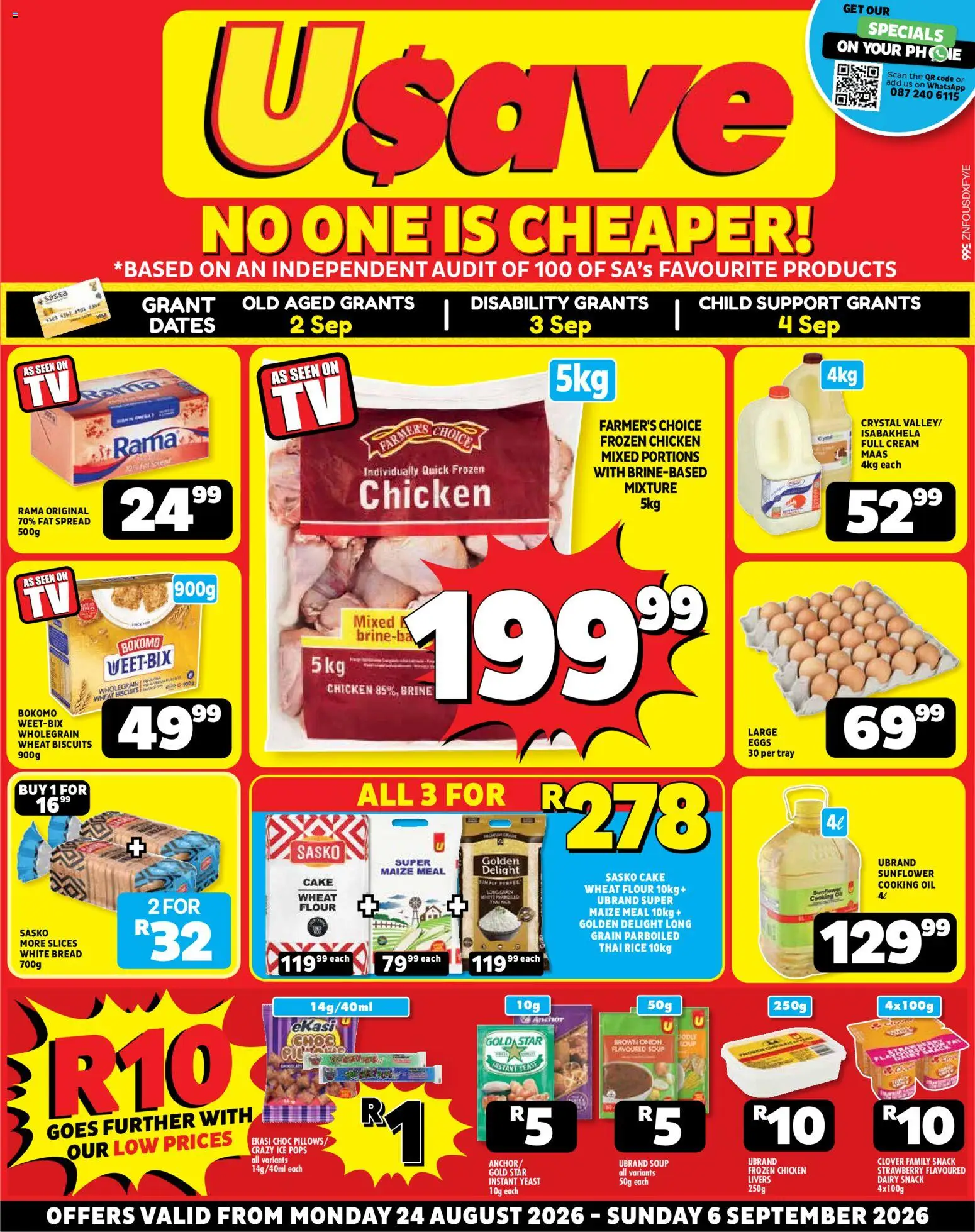 New Usave catalogue – valid from 24/08/2026 | Page: 1 | Products: Cake, Oil, Chicken, Cream
