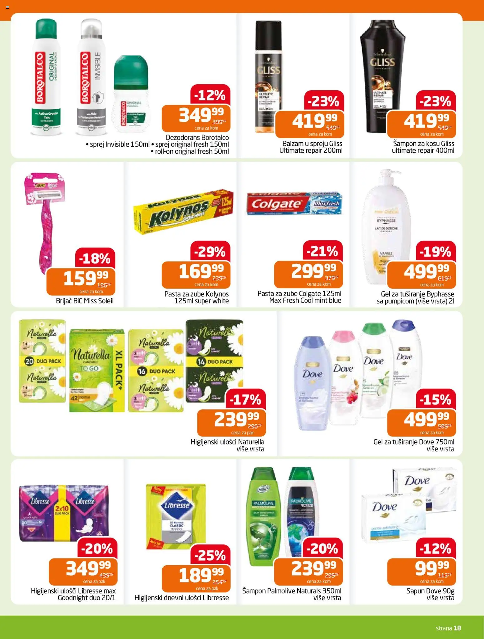 Gomex katalog - važi od 22.07.2026 | Strana: 18 | Proizvode: Šampon, Gel za tuširanje, Dove, Borotalco