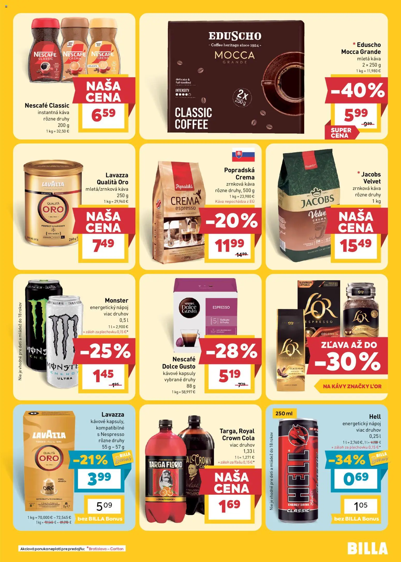Nové Billa akcie – leták je platný od 23.09.2026 | Strana: 15 | Produkty: Dolce Gusto, Jacobs Velvet, Lavazza, Nescafé Classic