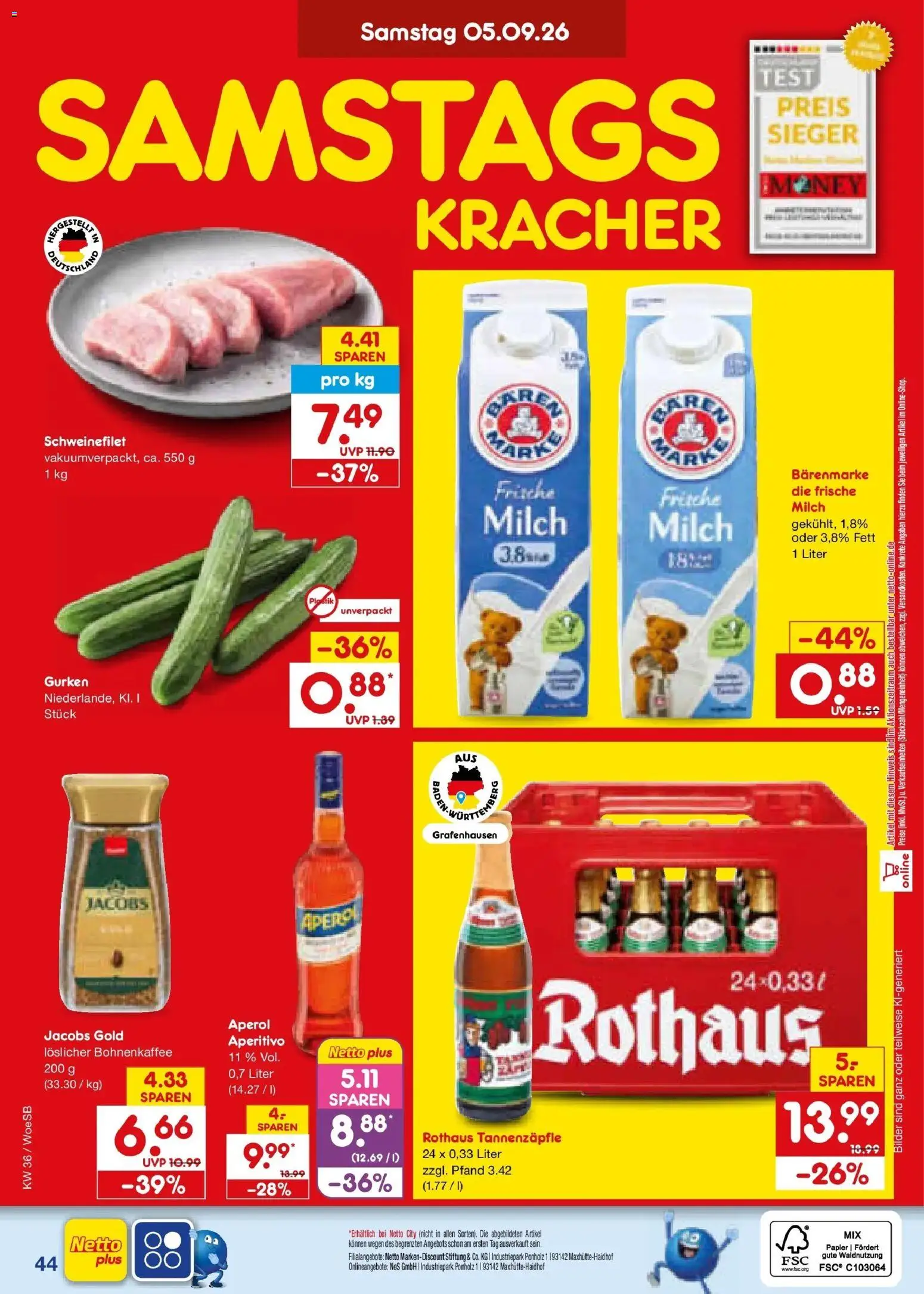 Netto Marken-Discount Prospekt Gemmingen (ab 31.08.2026) » Angebote | Seite: 56 | Produkte: Schweinefilet, Bilder, Aperol, Gurken