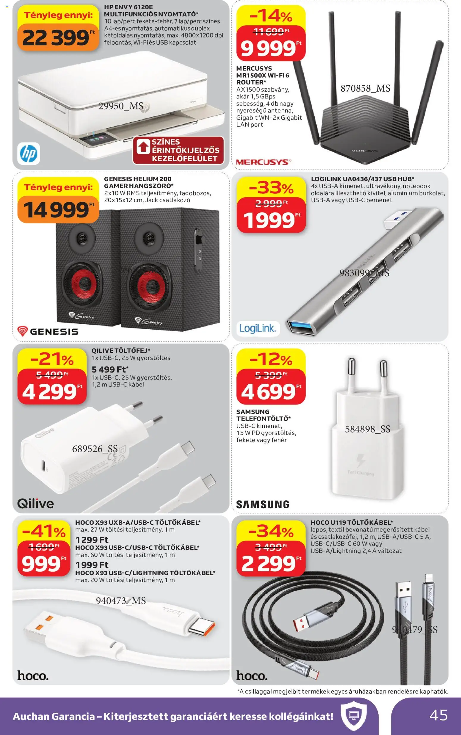 Auchan akciós ujság - amely érvényes a következő dátumtól: 2026.08.06. | Oldal: 45 | Termékek: Router, Kábel, USB, Samsung