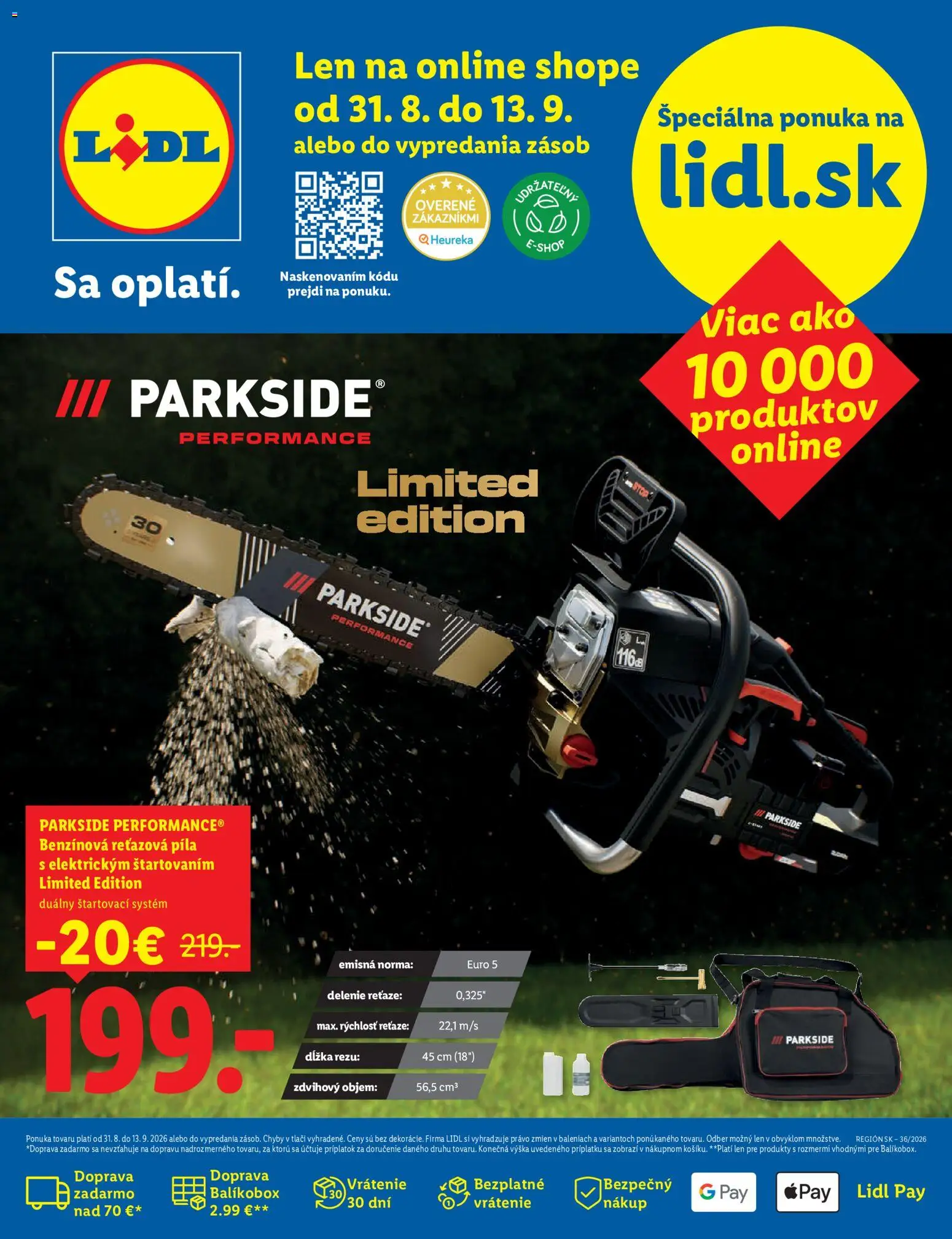 Nové Lidl akcie – leták je platný od 31.08.2026 | Strana: 1 | Produkty: Reťazová píla, Píla, Parkside