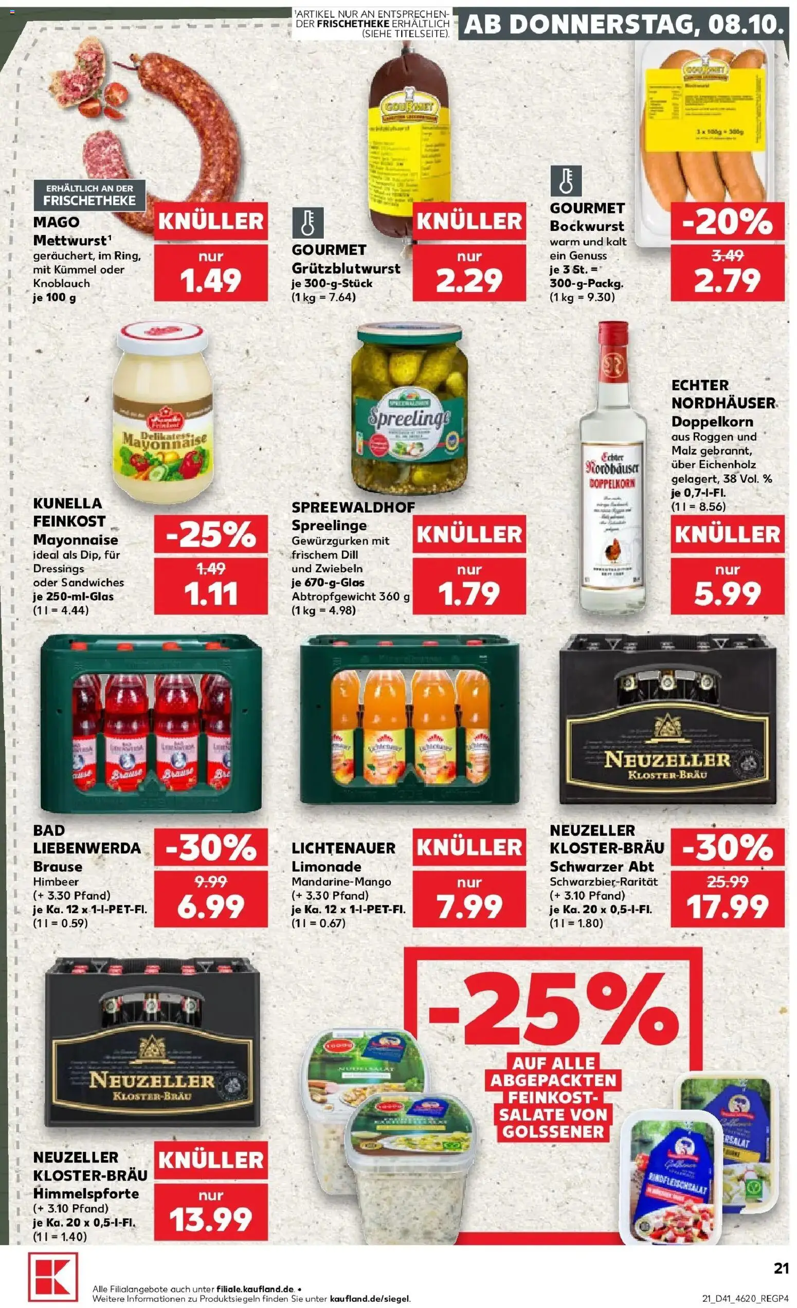 Prospekt Kaufland ab 08.10.2026 » Angebote Online zum Blättern | Seite: 21 | Produkte: Bockwurst, Limonade, Zwiebeln, Dill
