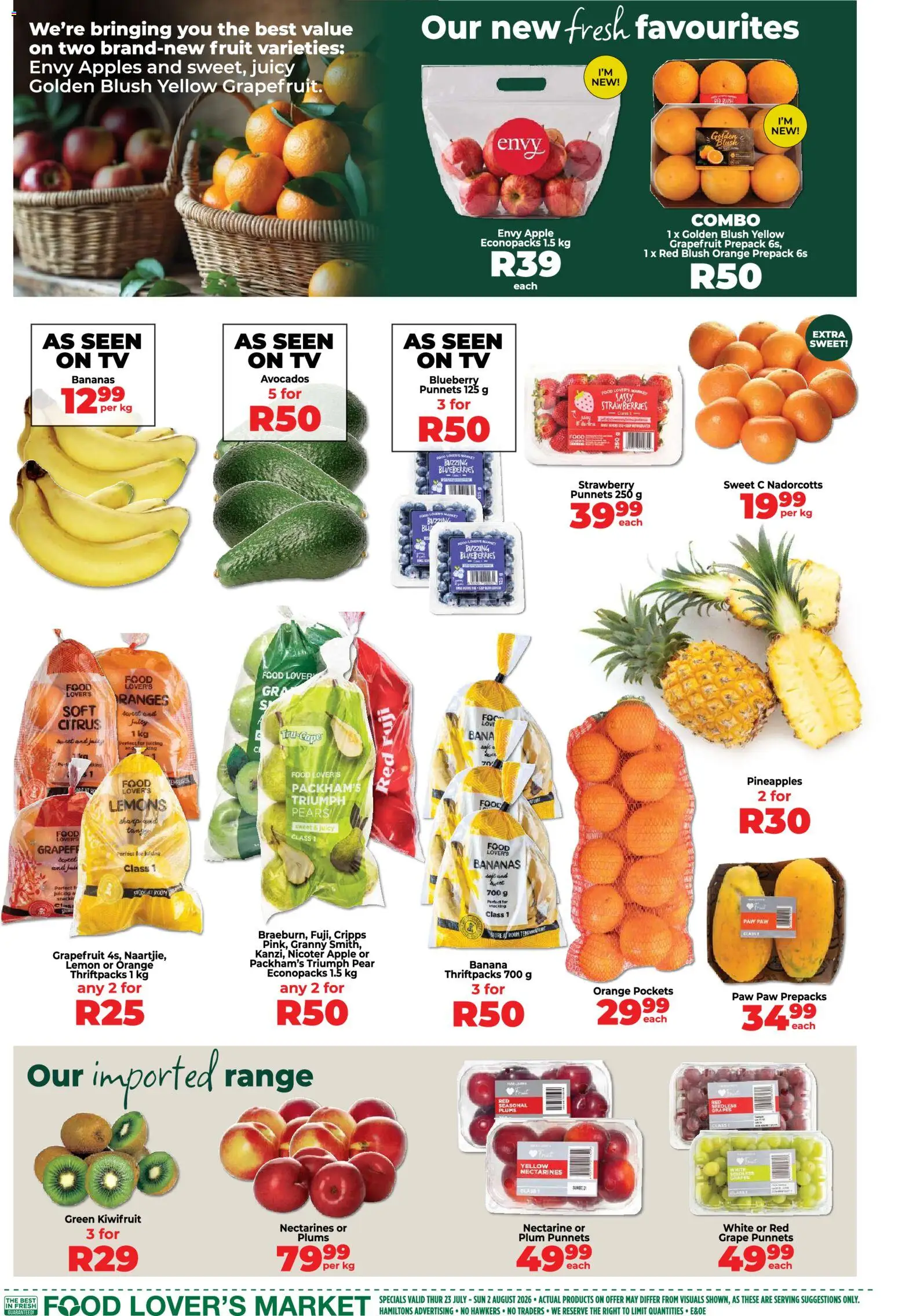 New Food Lover's Market catalogue – valid from 23/07/2026 | Page: 3 | Products: Pears, Apples, Avocados, Lemon