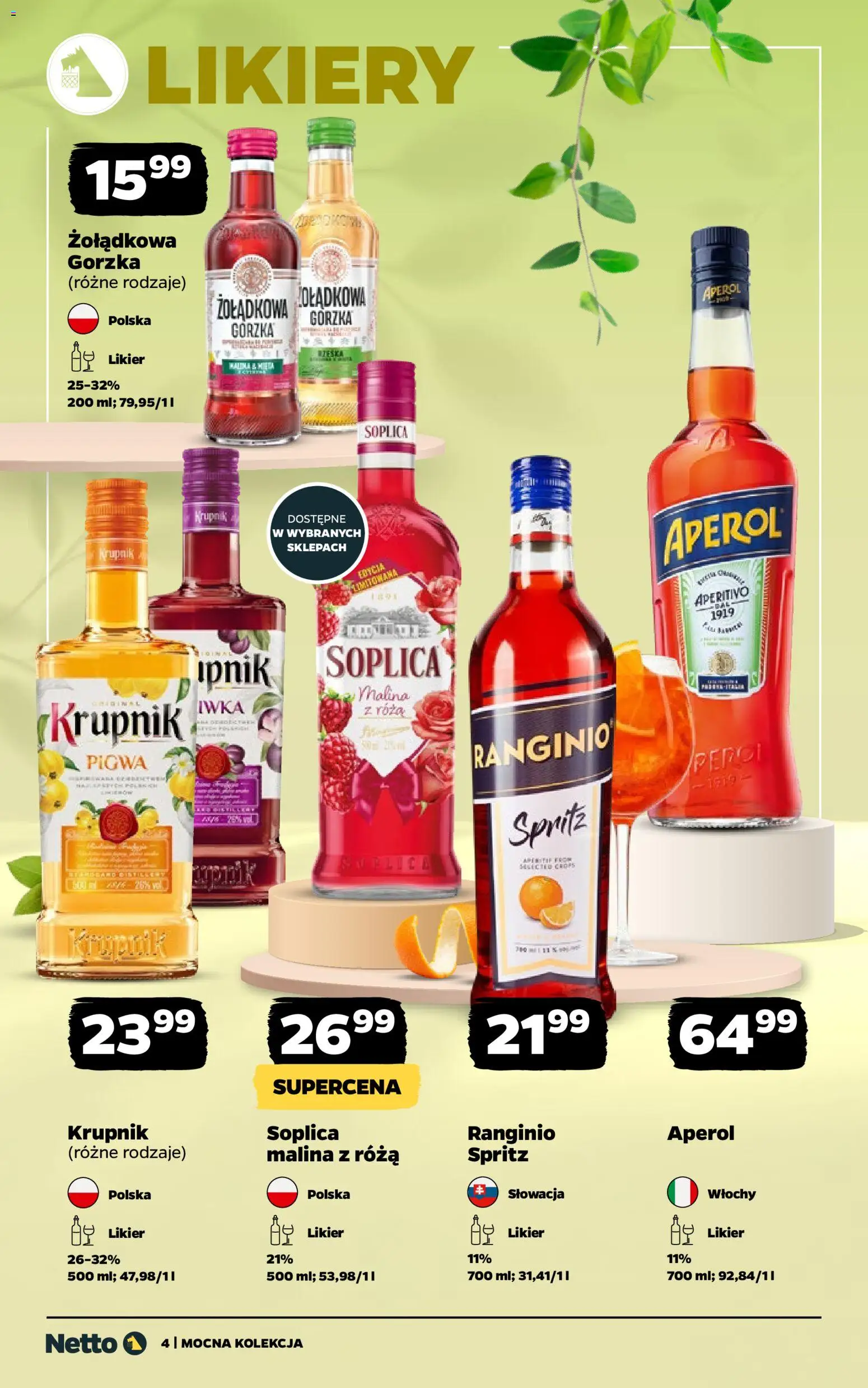 Netto gazetka - Alkohole mocne od 11.05.2026 | Strona: 4 | Produkty: Pigwa, Malina, Aperol