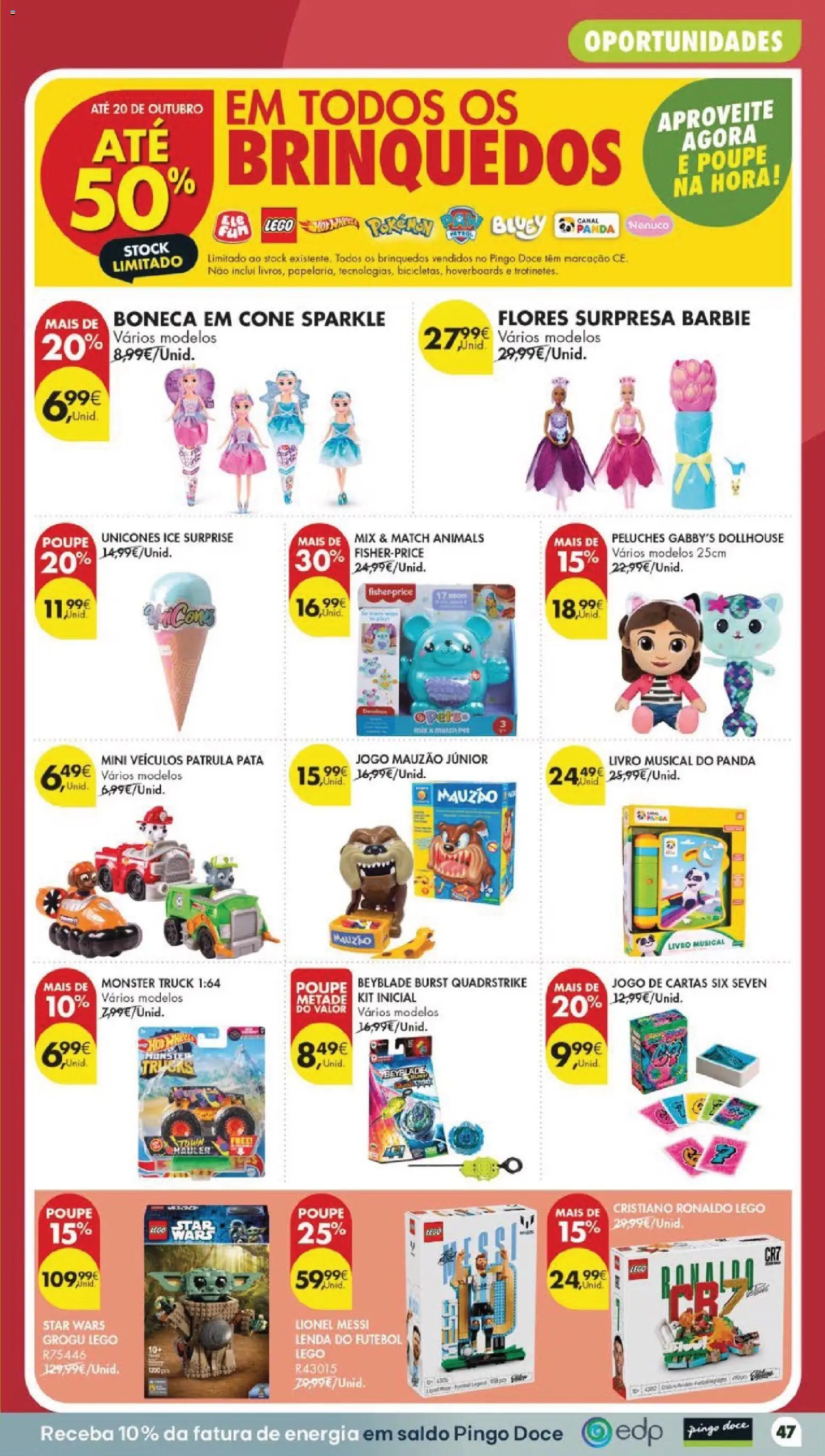 Pingo Doce Poupe Esta Semana Lojas Grandes │ válido de 22/09/2026 | Página: 49 | Produtos: Flores, Peluches, Brinquedos, LEGO