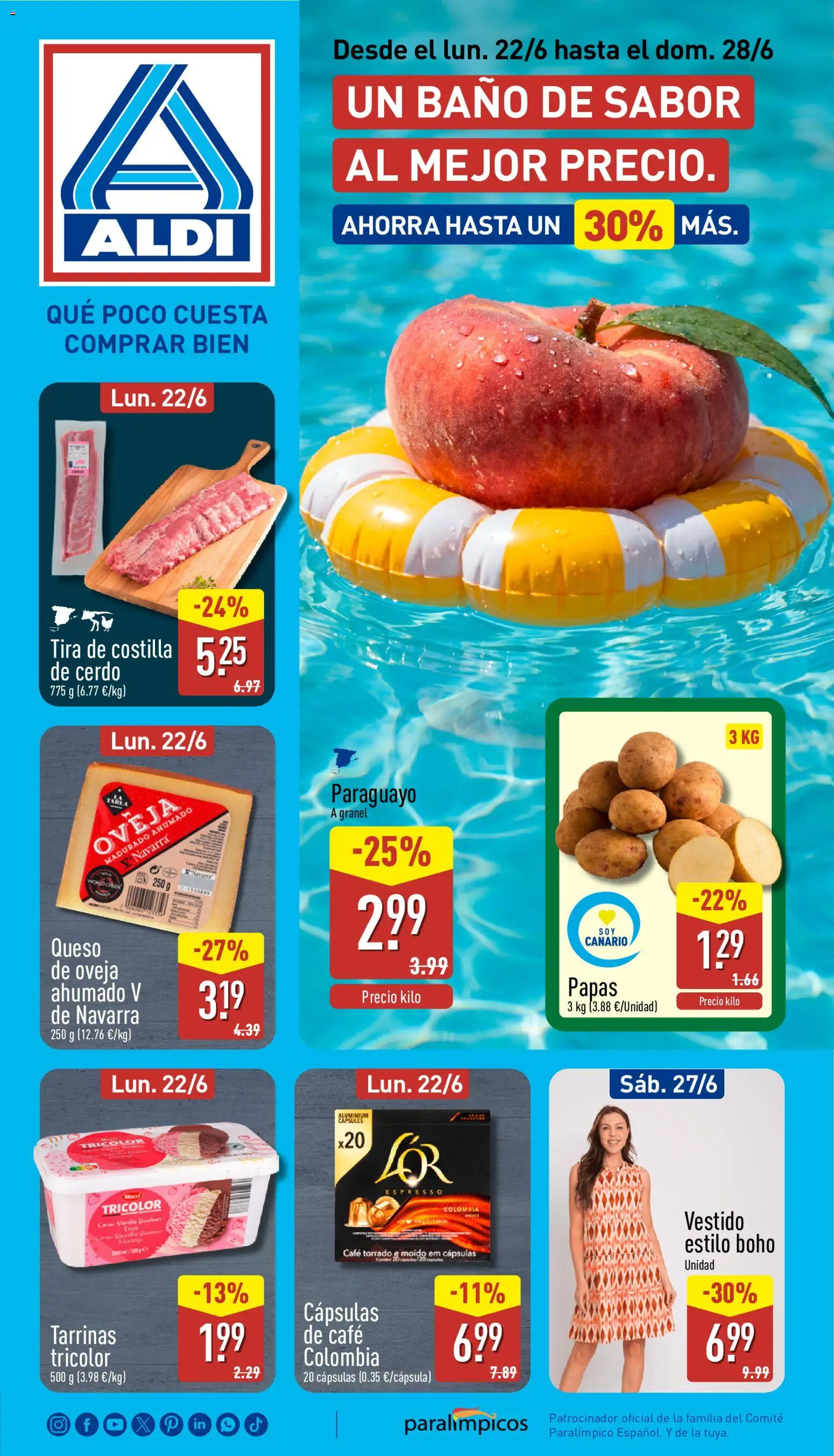 Aldi folleto Canarias │ válido desde el 22.06.2026 | Página: 1 | Productos: Queso de oveja, Queso, Café, Cerdo