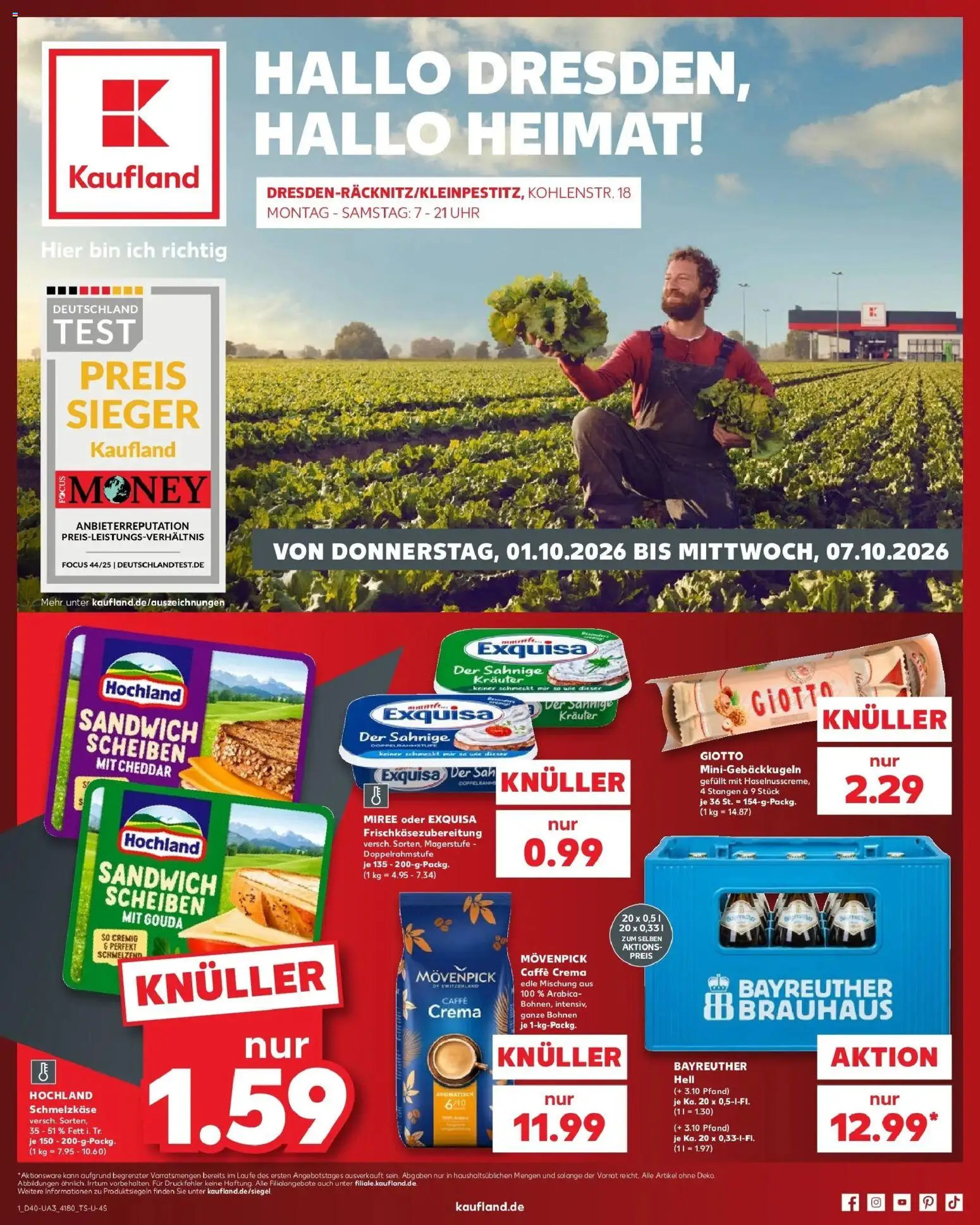 Prospekt Kaufland ab 28.09.2026 » Angebote Online zum Blättern | Seite: 11 | Produkte: Bayreuther hell, Gouda, Exquisa, Uhr