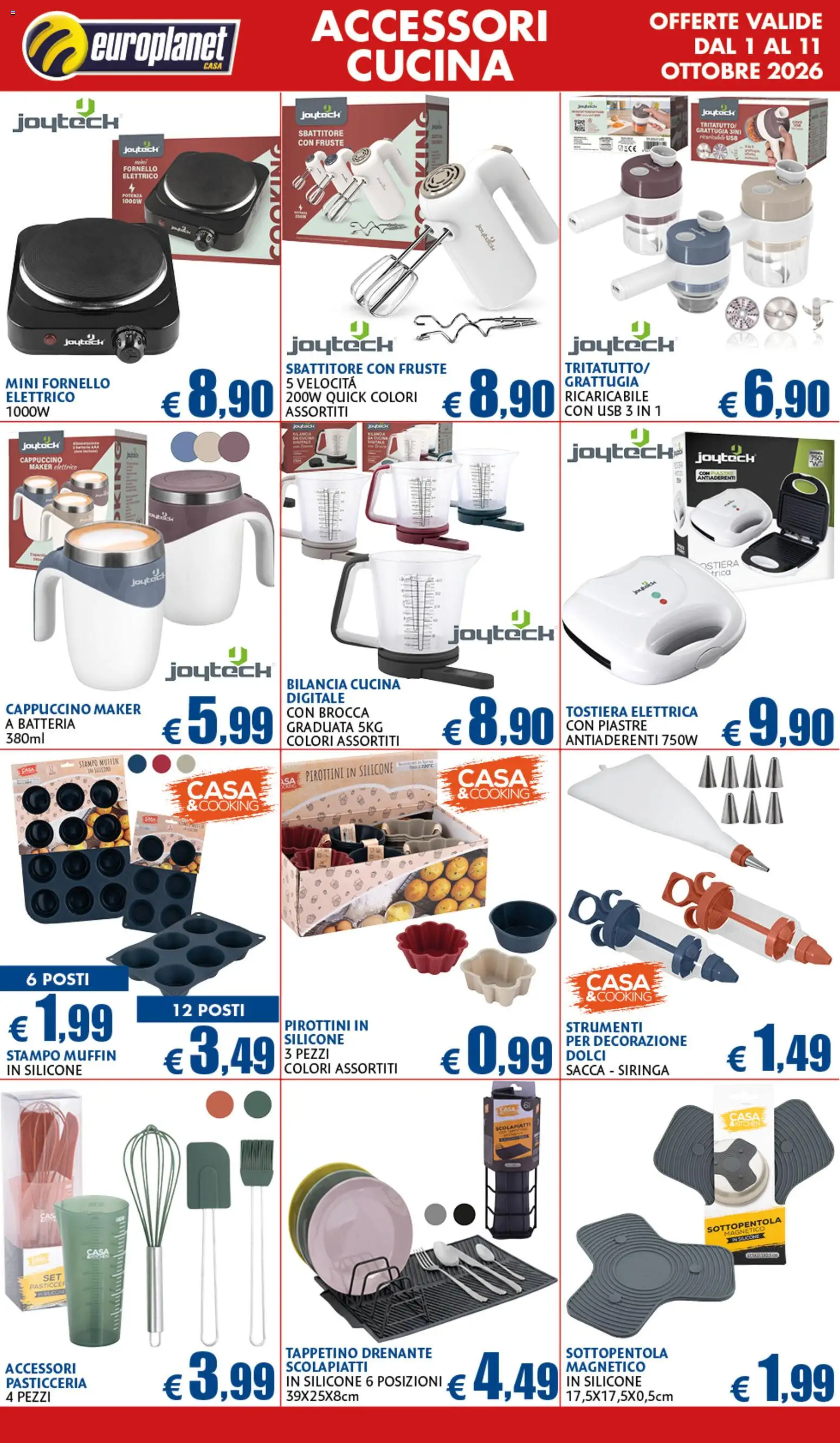Volantino Europlanet Casa del 01/10/2026 | Pagina: 11 | Prodotti: Tostiera, Muffin, Bilancia, Decorazione