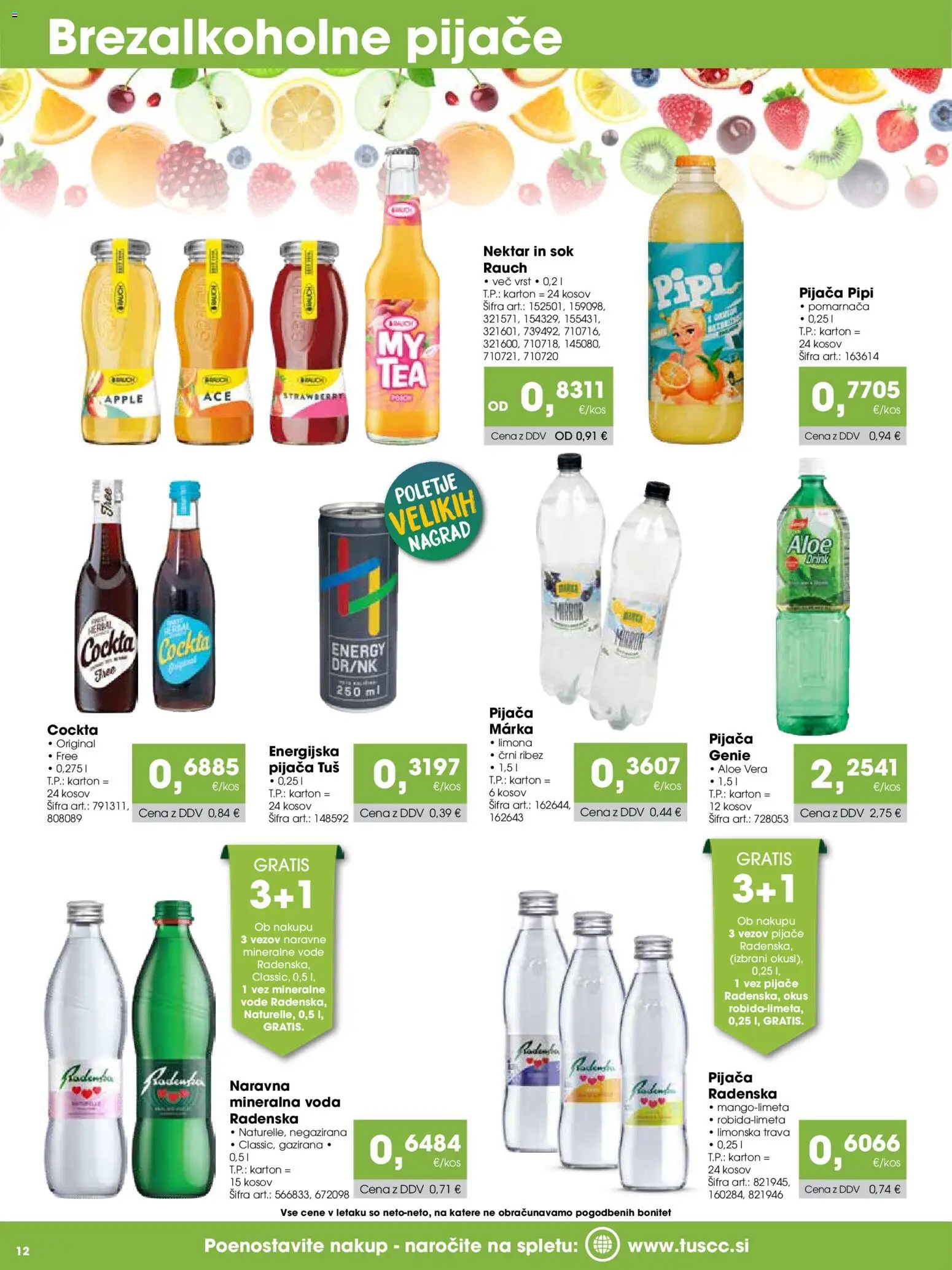 Novi Tuš katalog ponudbe – veljaven od 15.08.2026 | Stran: 12 | Izdelki: Aloe Vera, Sok, Voda, Limona