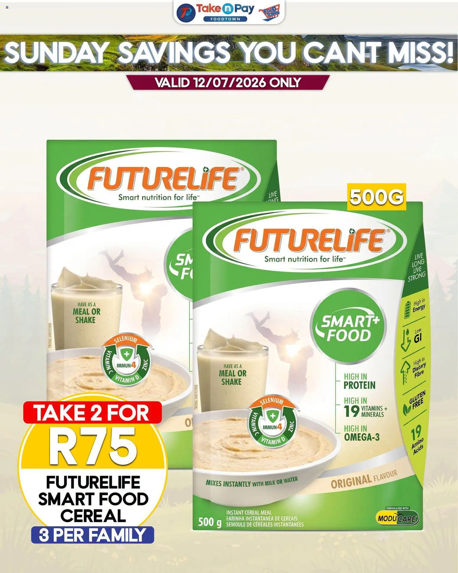 New Take n Pay catalogue – valid from 19/07/2026 | Page: 8 | Products: Detergente líquido, Vitamins, Milk, Water