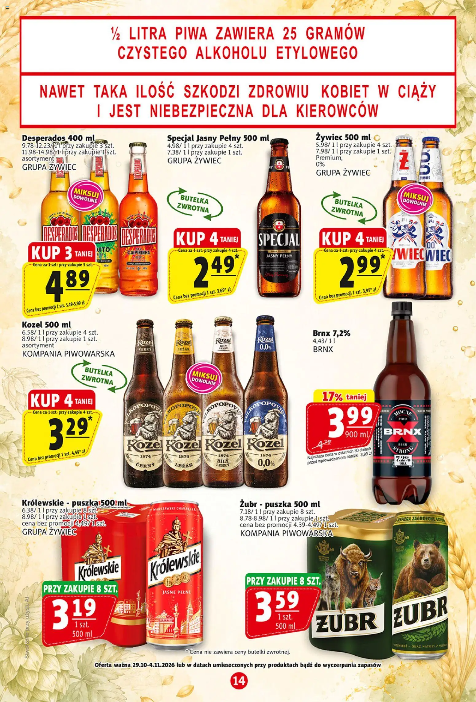 Prim Market gazetka od 29.10.2026 | Strona: 14 | Produkty: Leżak, Żubr puszka, Desperados