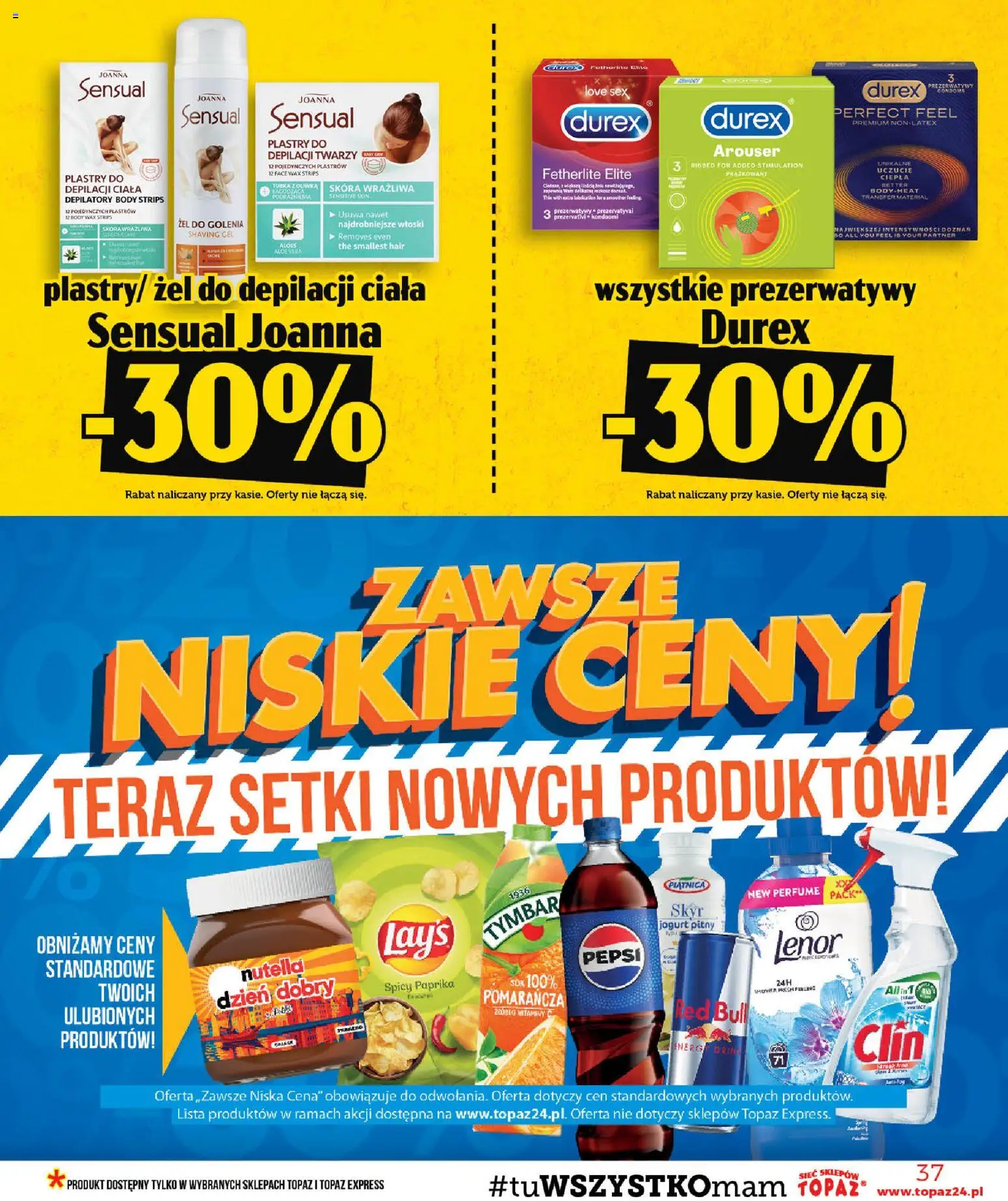 Topaz gazetka od 23.07.2026 | Strona: 37 | Produkty: Red bull, Nutella, Jogurt pitny, Body