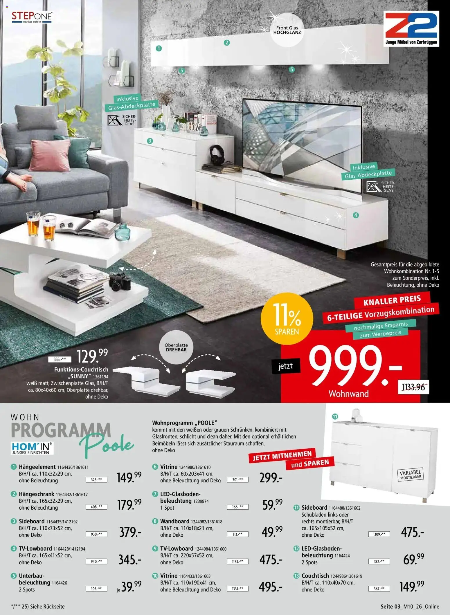 Zurbrüggen - Zurbrüggen: Mitnahme Möbel (ab 08.08.2026) zum Blättern | Seite: 3 | Produkte: Sideboard, Wandboard, Vitrine, Couchtisch