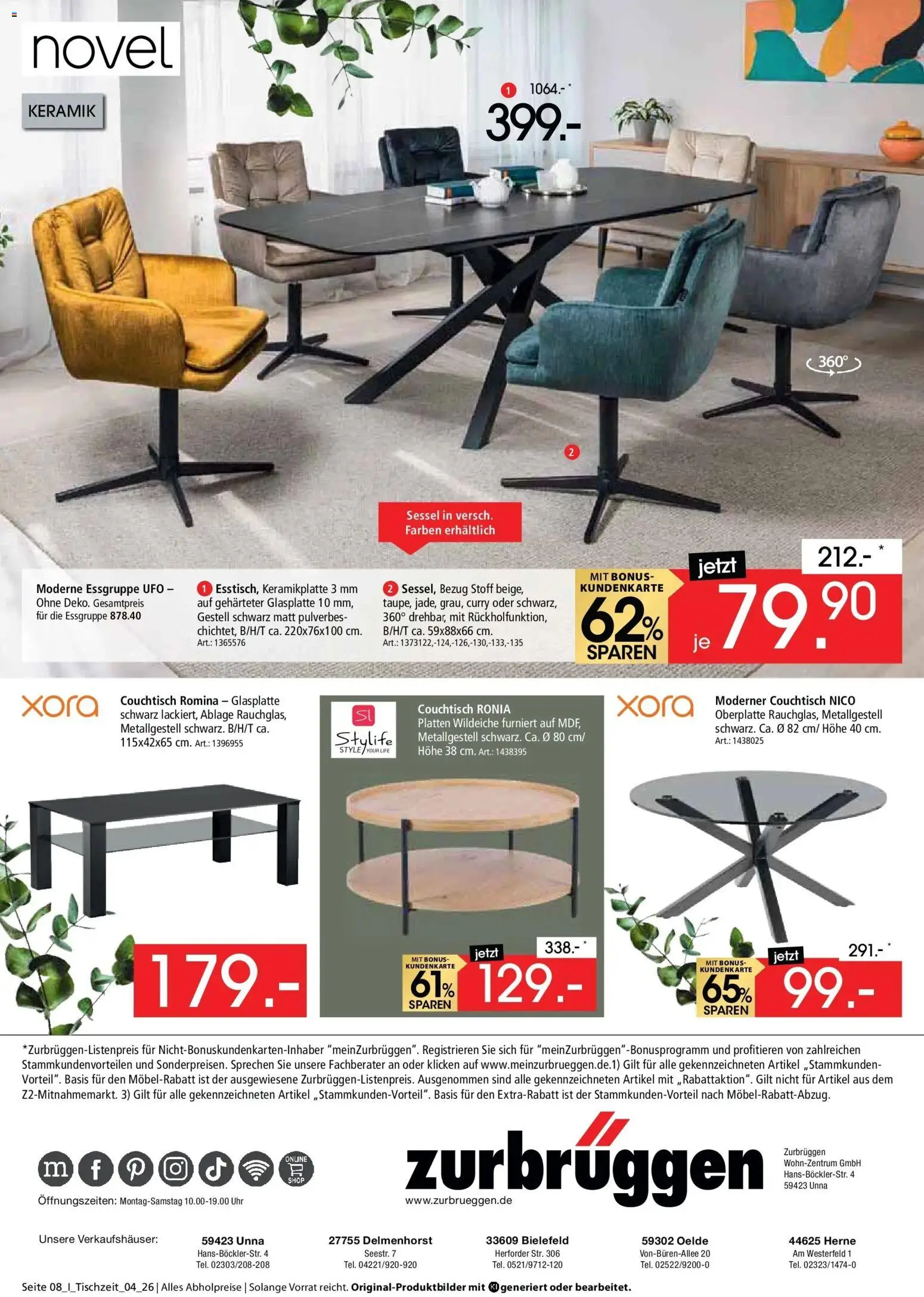 Zurbrüggen - Zurbrüggen: Tischzeit (ab 23.10.2026) zum Blättern | Seite: 8 | Produkte: Essgruppe, Sessel, Couchtisch, Uhr