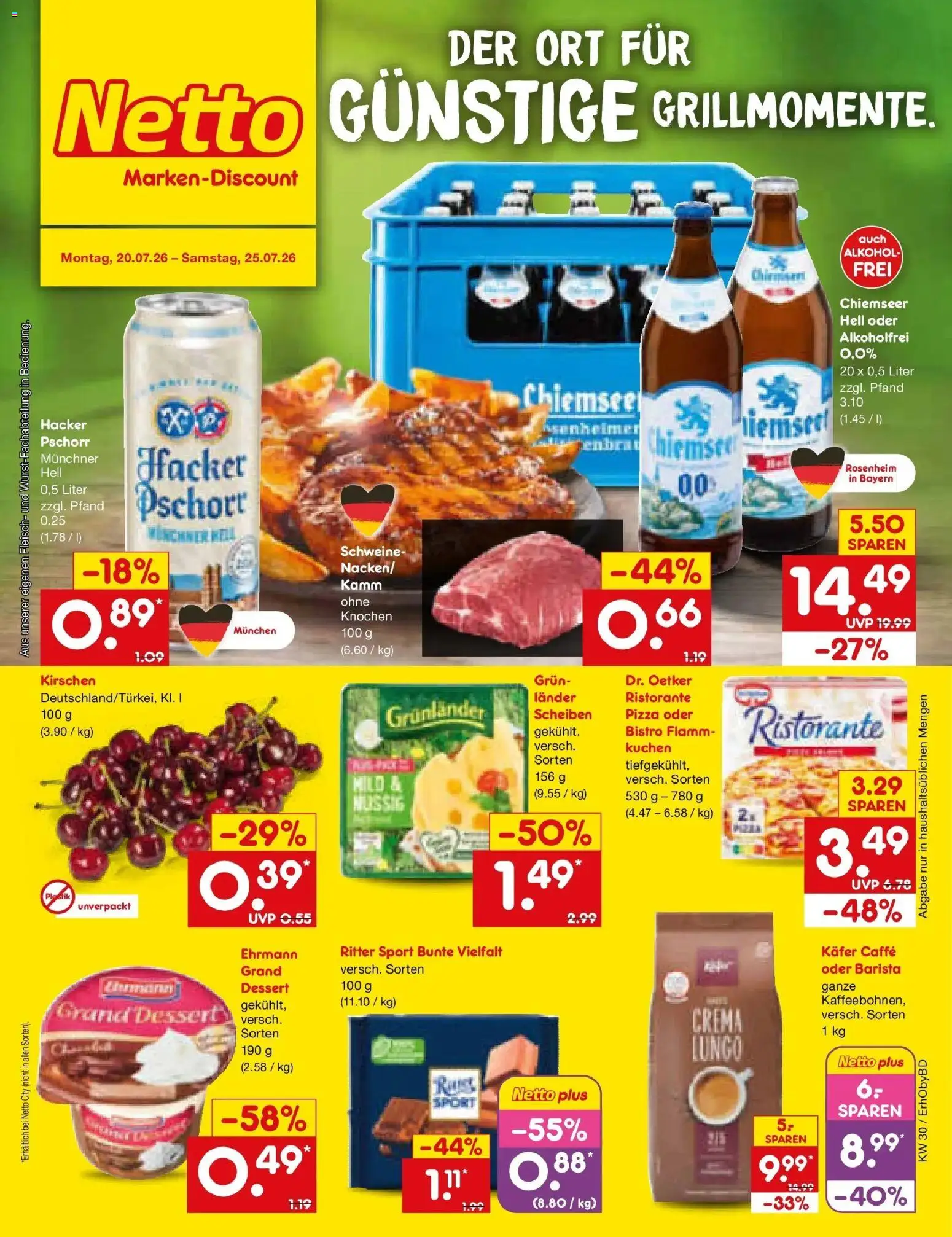 Netto Marken-Discount Prospekt Velden – gültig ab 20.07.2026 | Seite: 1 | Produkte: Ristorante, Ritter sport, Pizza, Kuchen