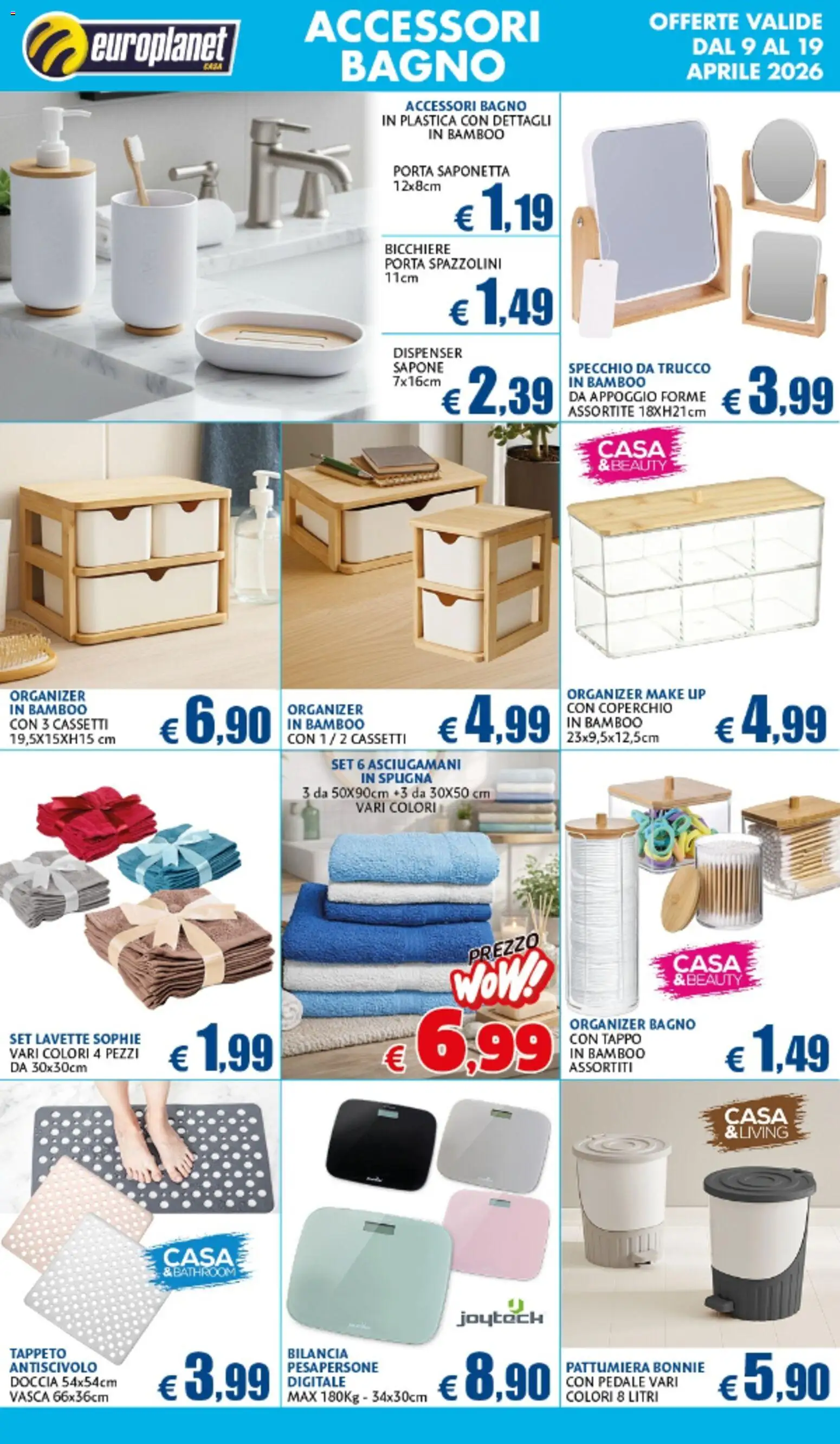 Volantino Europlanet Casa del 09.04.2026 | Pagina: 12 | Prodotti: Pattumiera, Bilancia, Bagno, Specchio