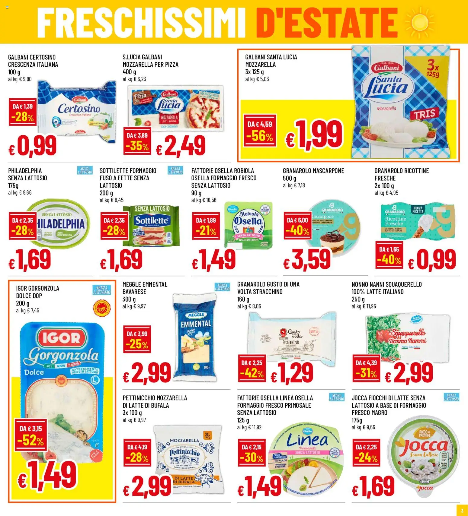 Volantino Famila del 30/07/2026 | Pagina: 3 | Prodotti: Fiocchi di latte, Fiocchi, Mascarpone, Senza lattosio