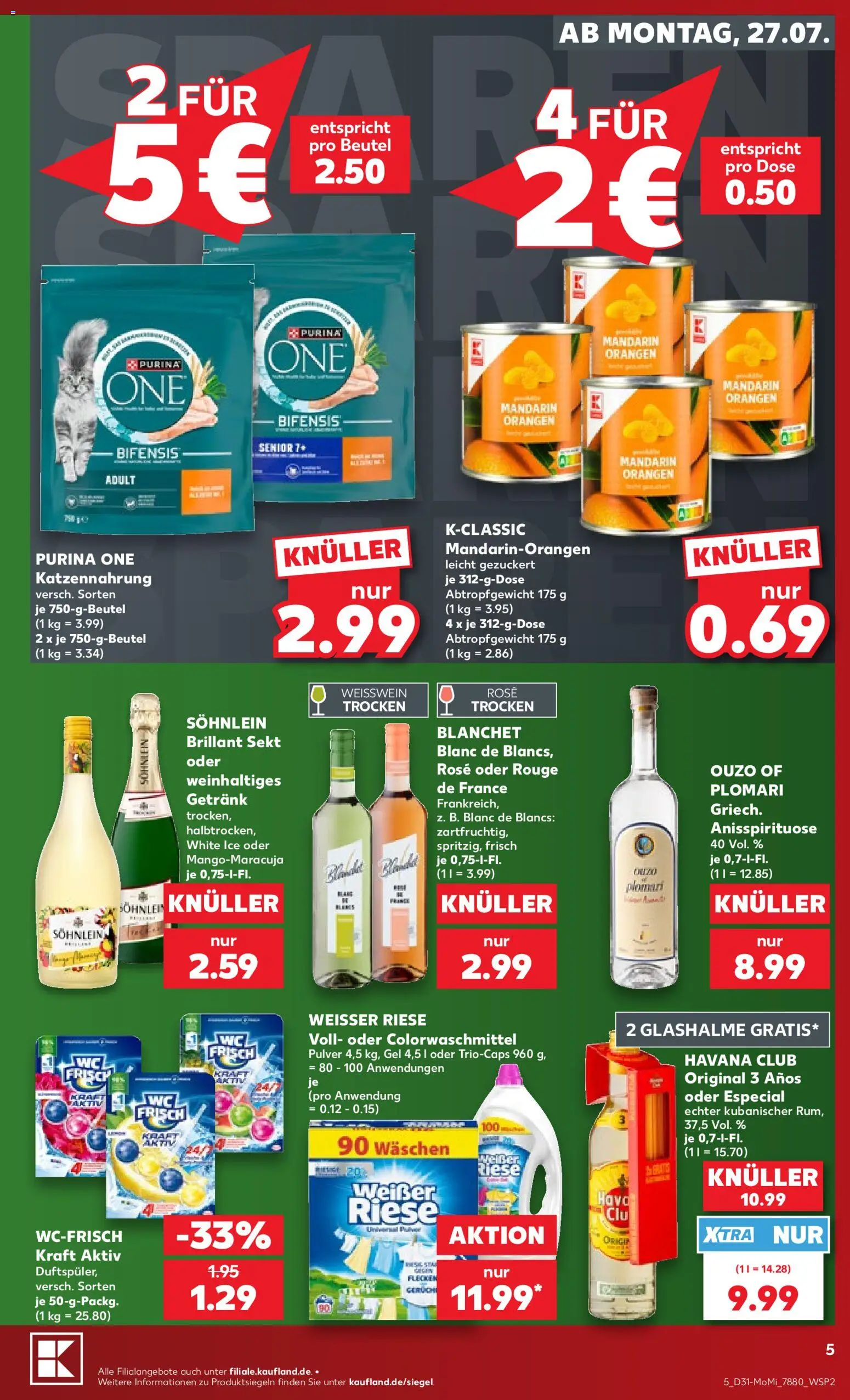Kaufland Prospekt Kiel – gültig ab 27.07.2026 | Seite: 5 | Produkte: Purina one, Sekt, Weißwein trocken, Rouge