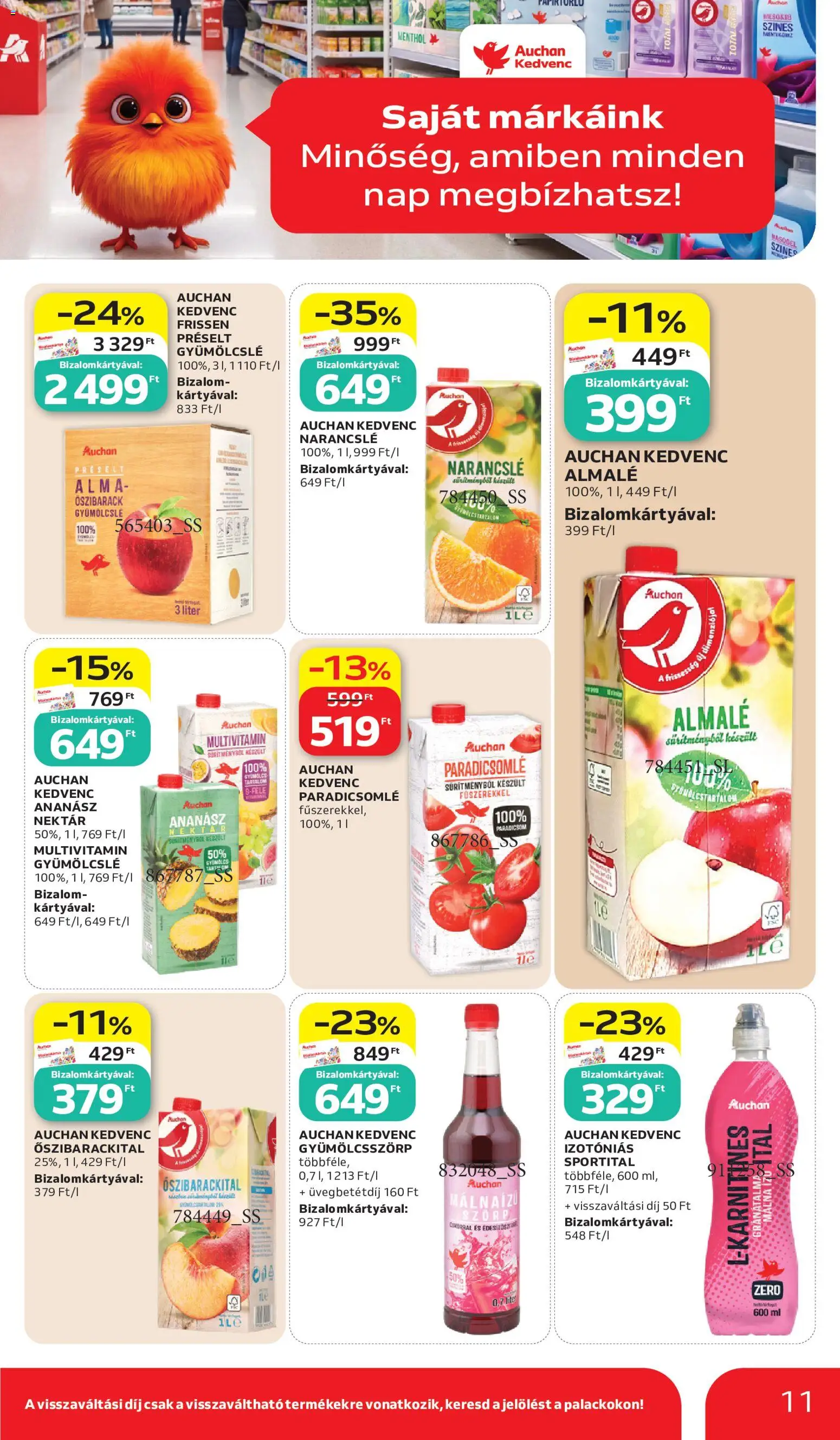 Auchan akciós ujság - amely érvényes a következő dátumtól: 2026.10.15. | Oldal: 11 | Termékek: Őszibarack, Gyümölcslé, Paradicsomlé, Multivitamin