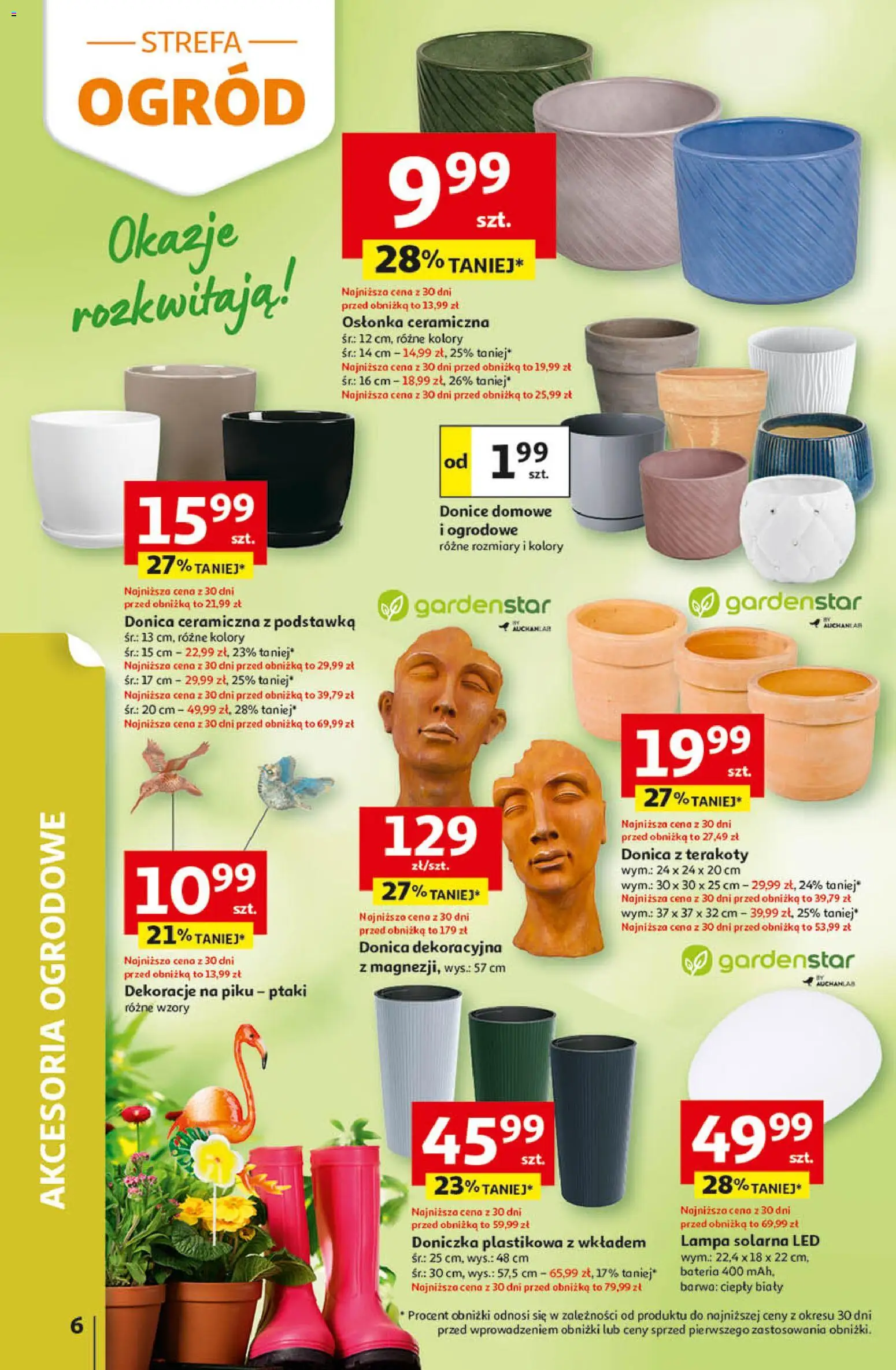 Auchan - Gazetka 30 Lat Hipermarket  od 09.04.2026 | Strona: 6 | Produkty: Lampa solarna, Bateria, Doniczka, Lampa