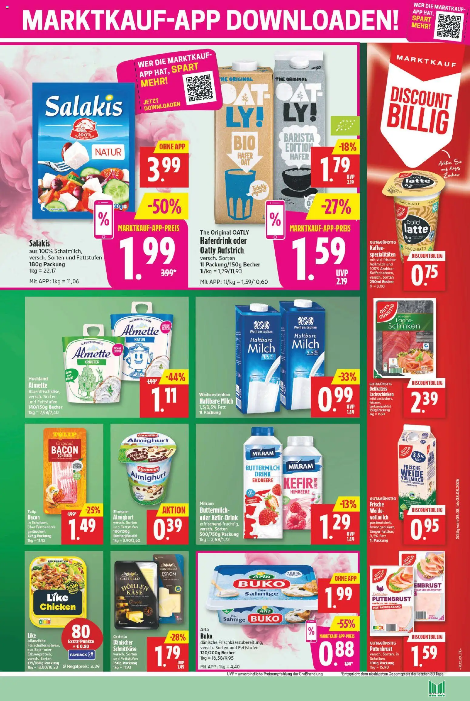 Marktkauf Prospekt – gültig ab 03.08.2026 | Seite: 9 | Produkte: Käse, Kaffee, Haferdrink, Salakis