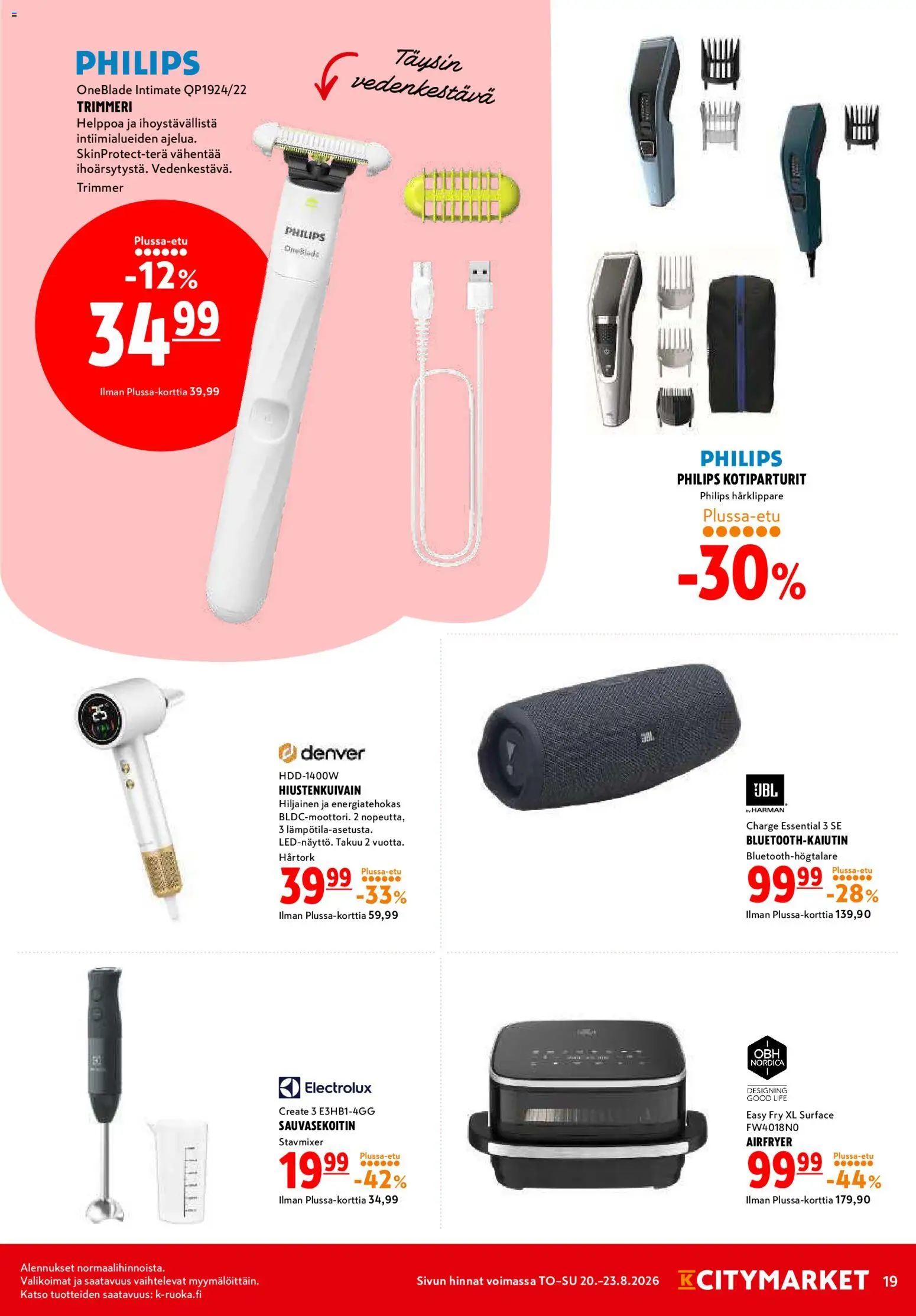 K-Citymarket tarjoukset – voimassa 20/08/2026 alkaen | Sivu: 19 | Tuotteet: Sauvasekoitin, Trimmeri