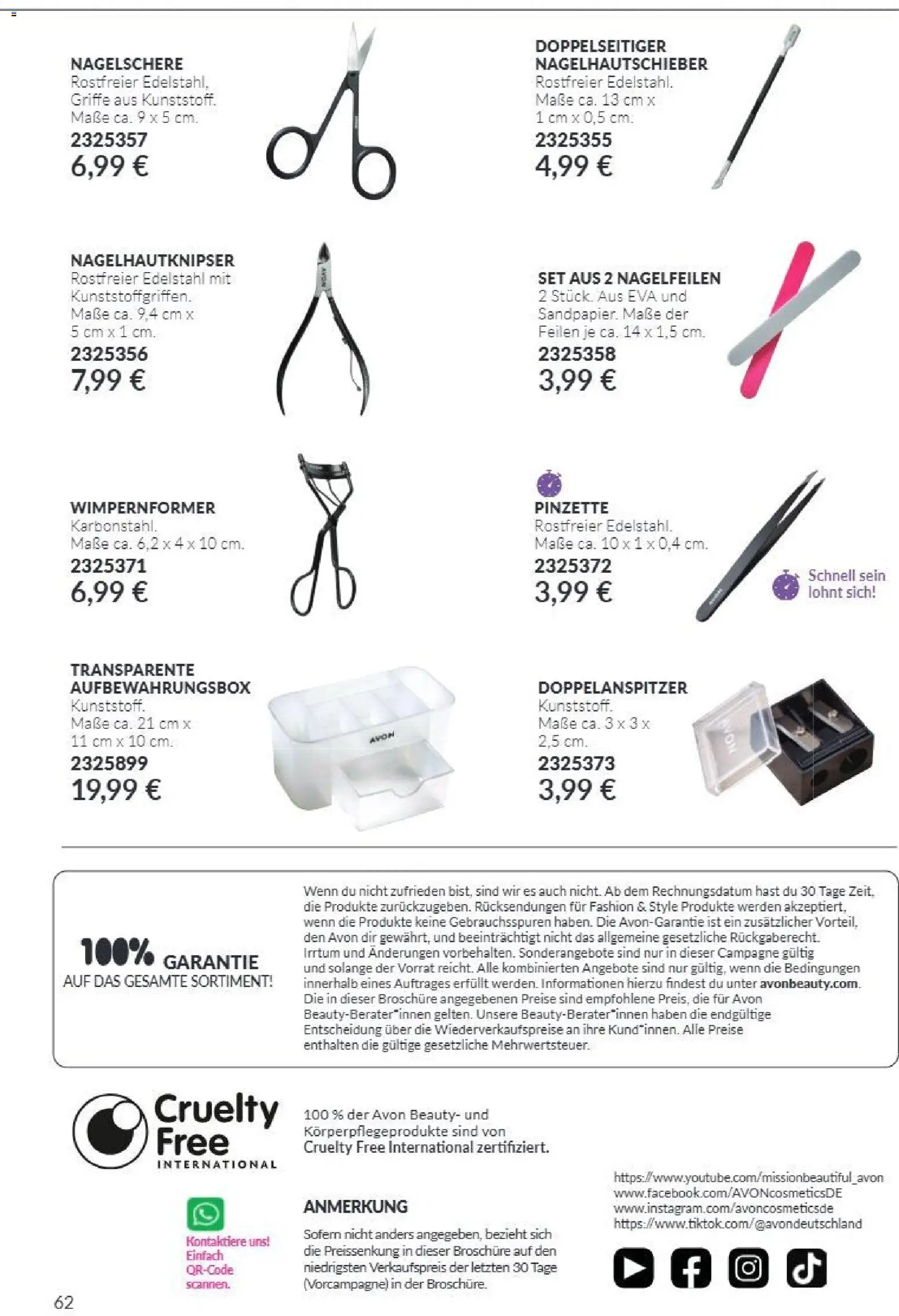 AVON Katalog Oktober 2026 – gültig ab 01.10.2026 | Seite: 62 | Produkte: Pinzette, Wimpernformer, Nagelschere