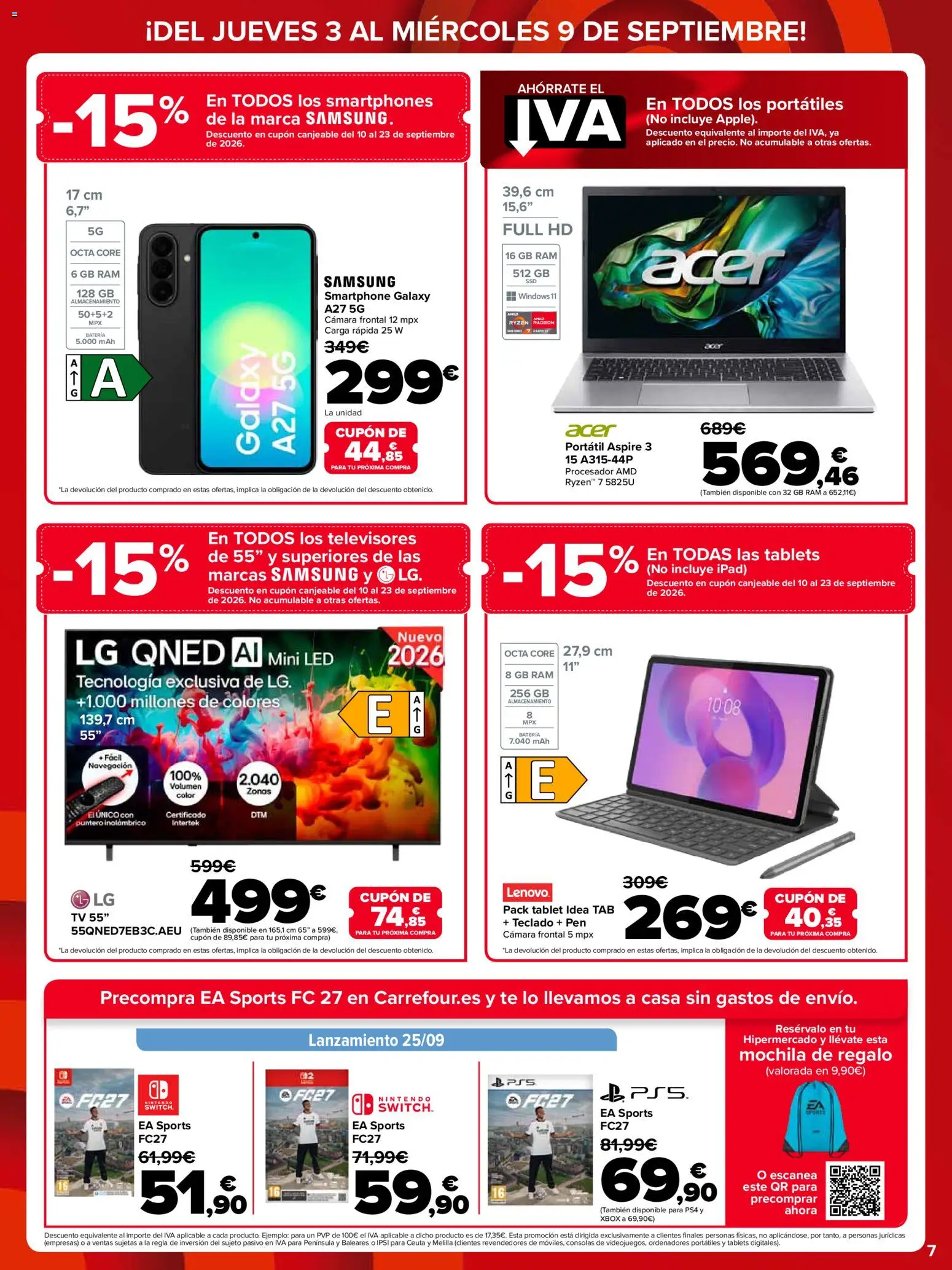 Carrefour Precio Imbatible │ válido desde el 03/09/2026 | Página: 7 | Productos: Mochila, Té, Teclado, Televisión