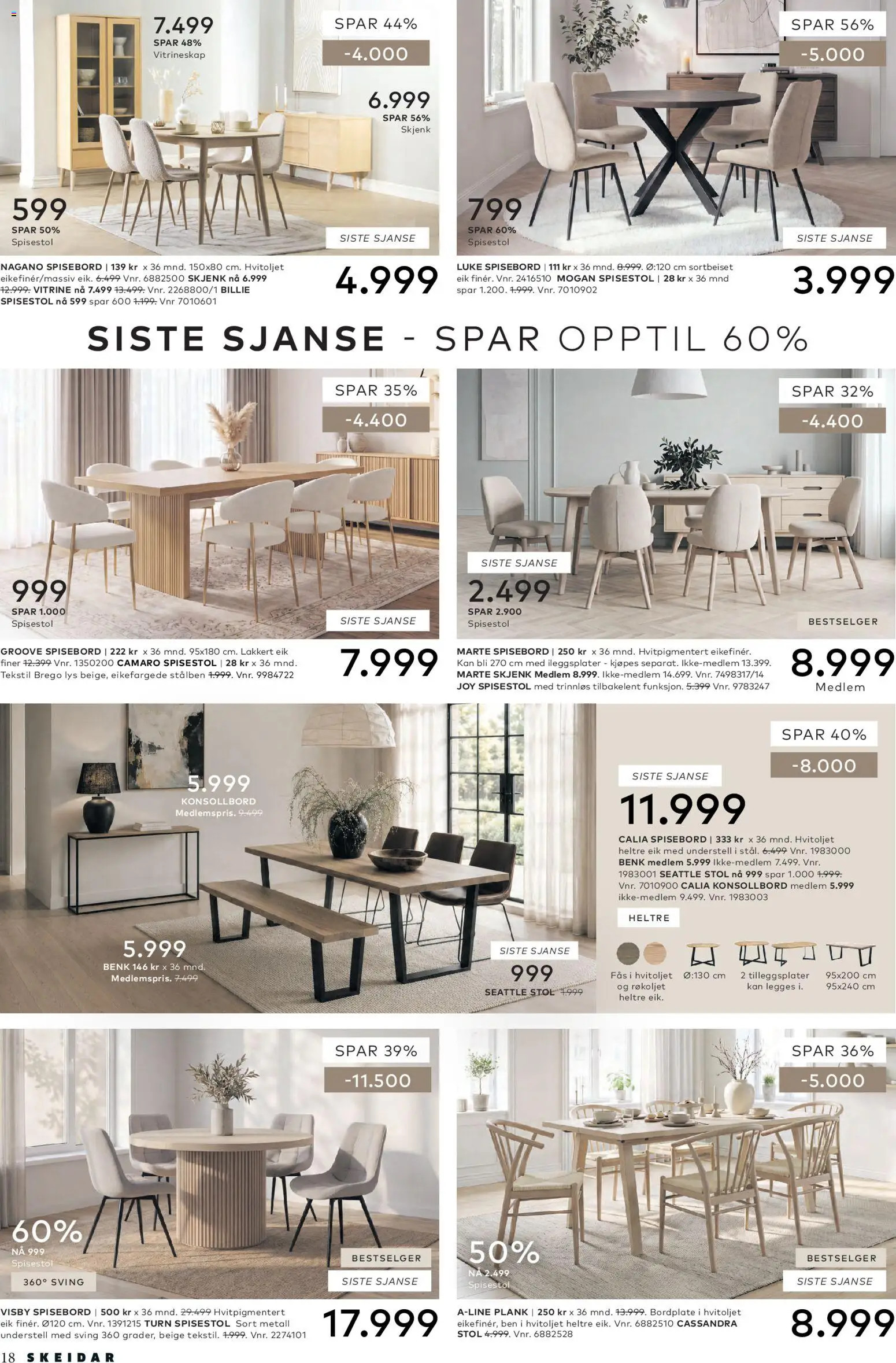 {H1} | Side: 18 | Produkter: Spisebord, Spisestol, Benk, Vitrineskap
