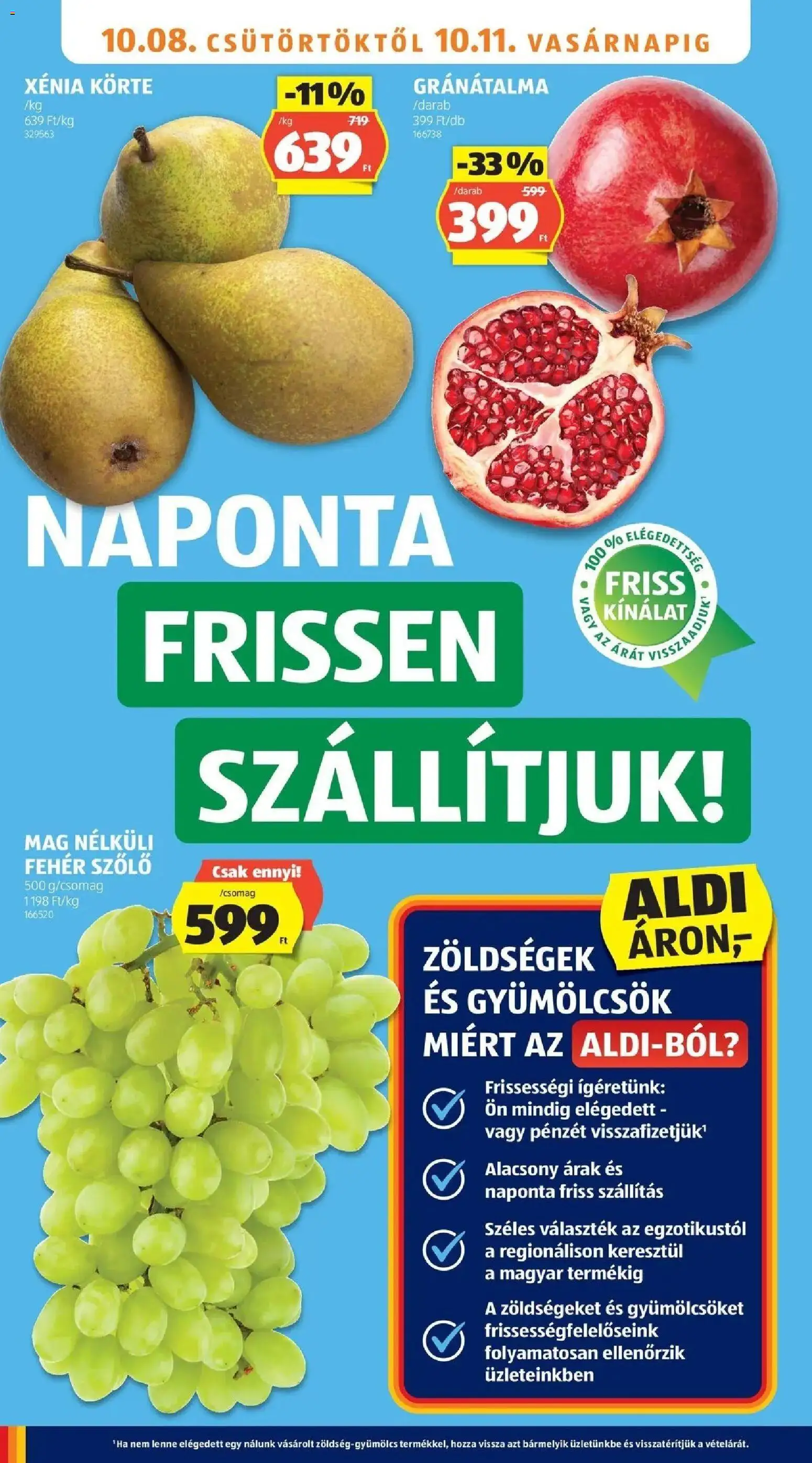 Aldi aktuális akciós újság - 2026.10.03. -tól/töl > akció, lapozható szórólap 🛍️ | Oldal: 4 | Termékek: Zöldségek, Szőlő, Körte, Fehér szőlő