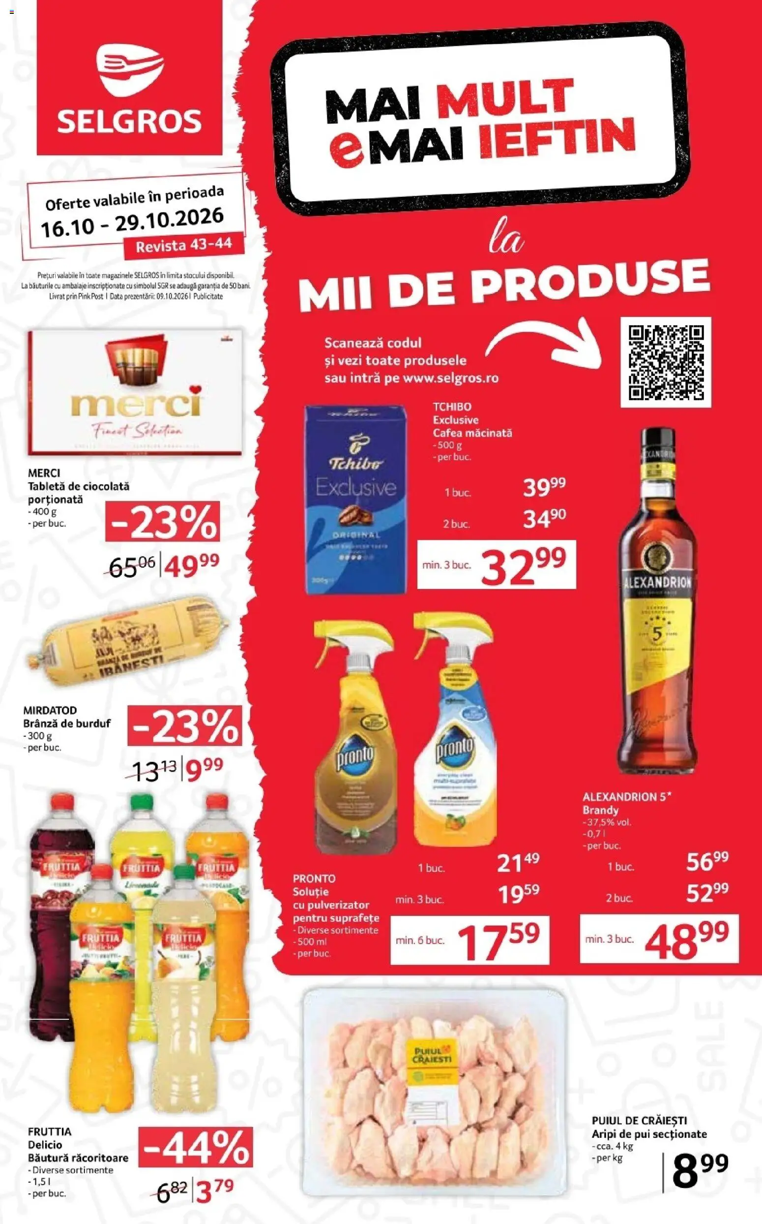 Noul catalog Selgros – valabil de la 16.10.2026 | Pagină: 1 | Produse: Bautura racoritoare, Pui, Brânză, Cafea