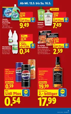 Lidl - Flugblatt ab 13.05.2026 gültig | Seite: 3 | Produkte: Whiskey, Shampoo, Pizza