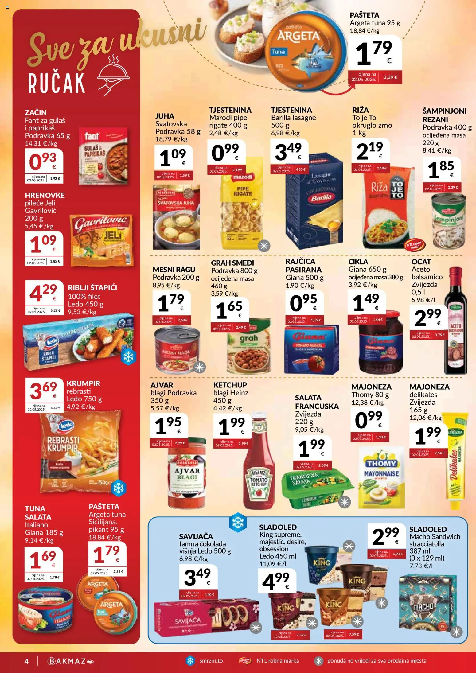 Bakmaz katalog | vrijedi od 02.09.2026 | Stranica: 4 | Proizvodi: Lasagne, Sandwich, Pašteta, Ocat