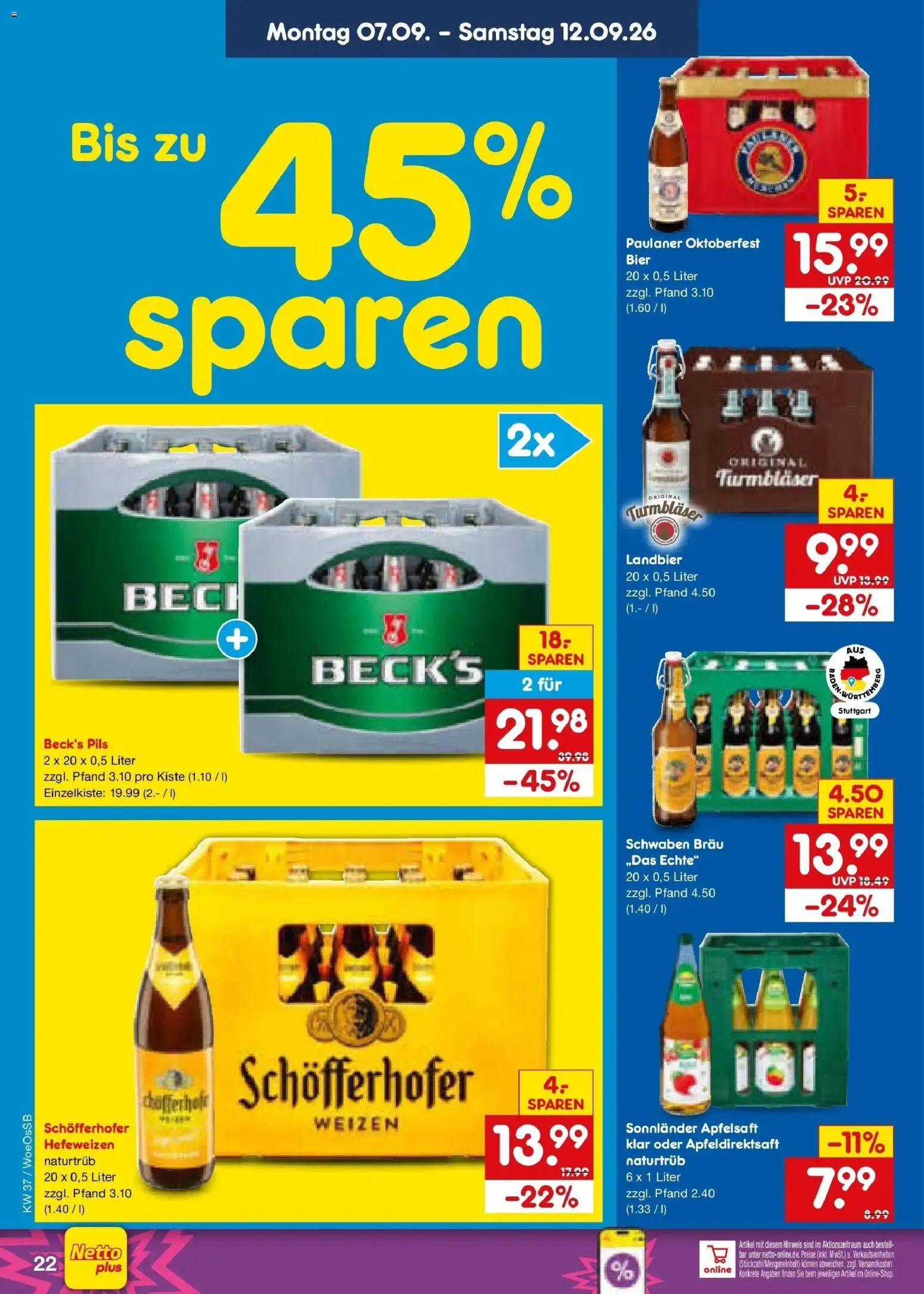 Netto Marken-Discount Prospekt Gemmingen – gültig ab 07.09.2026 | Seite: 32 | Produkte: Bier, Pils, Apfelsaft, Paulaner