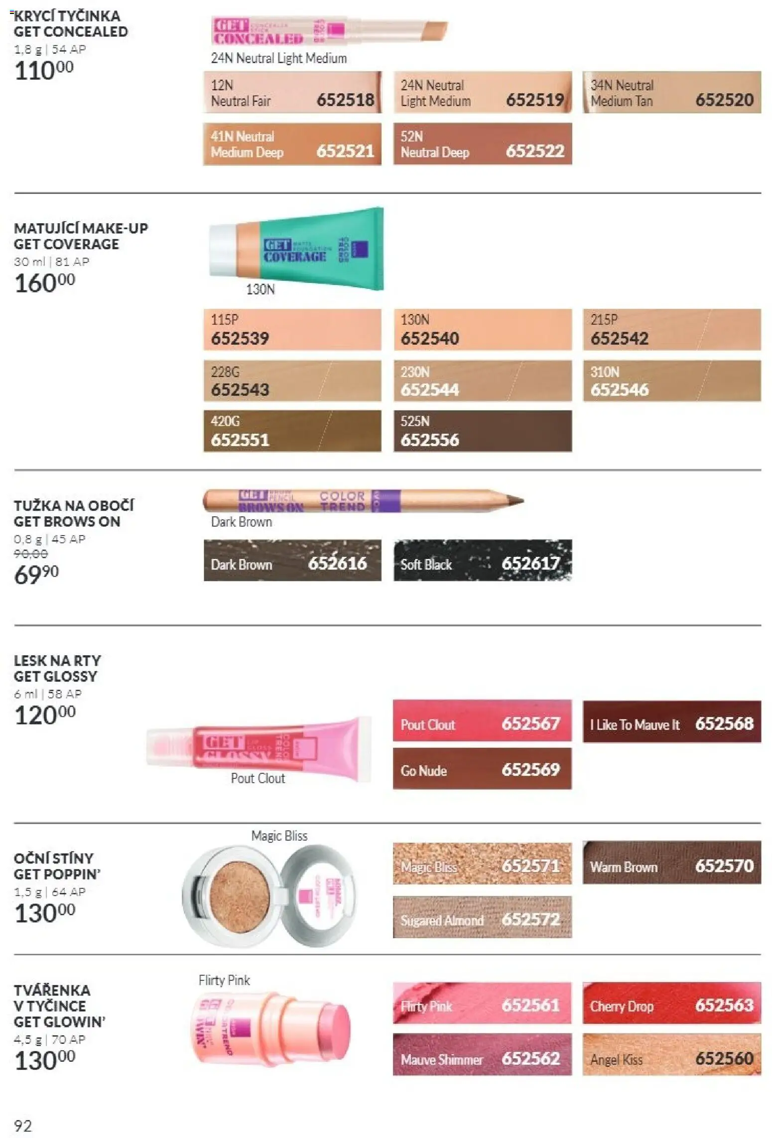Avon Katalog 11/2026 od 01.11.2026 | Strana: 92 | Produkty: Tužka, Tvářenka, Oční stíny, Lesk na rty