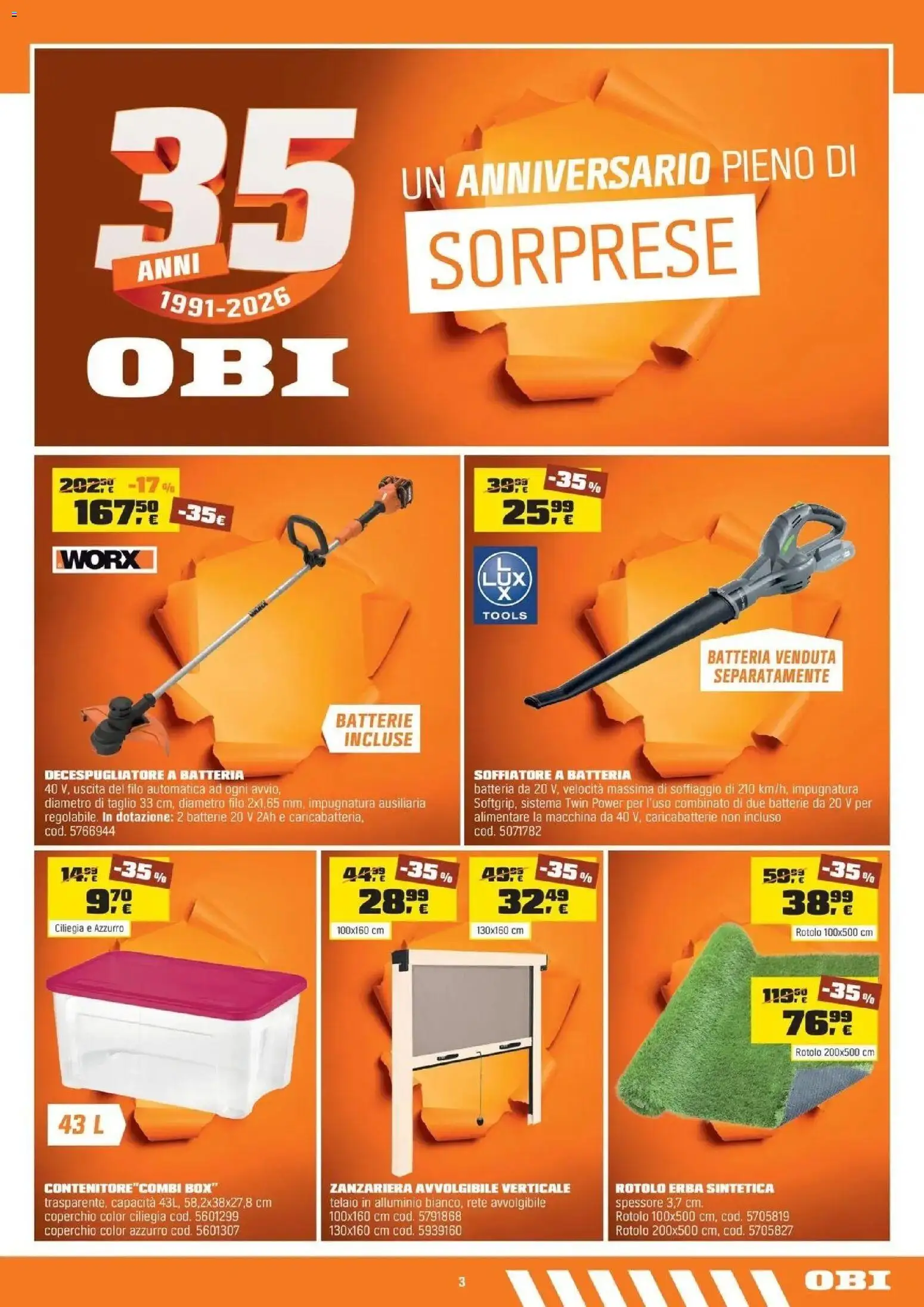 Volantino OBI del 10/06/2026 | Pagina: 3 | Prodotti: Decespugliatore, Alluminio, Batterie, Caricabatterie
