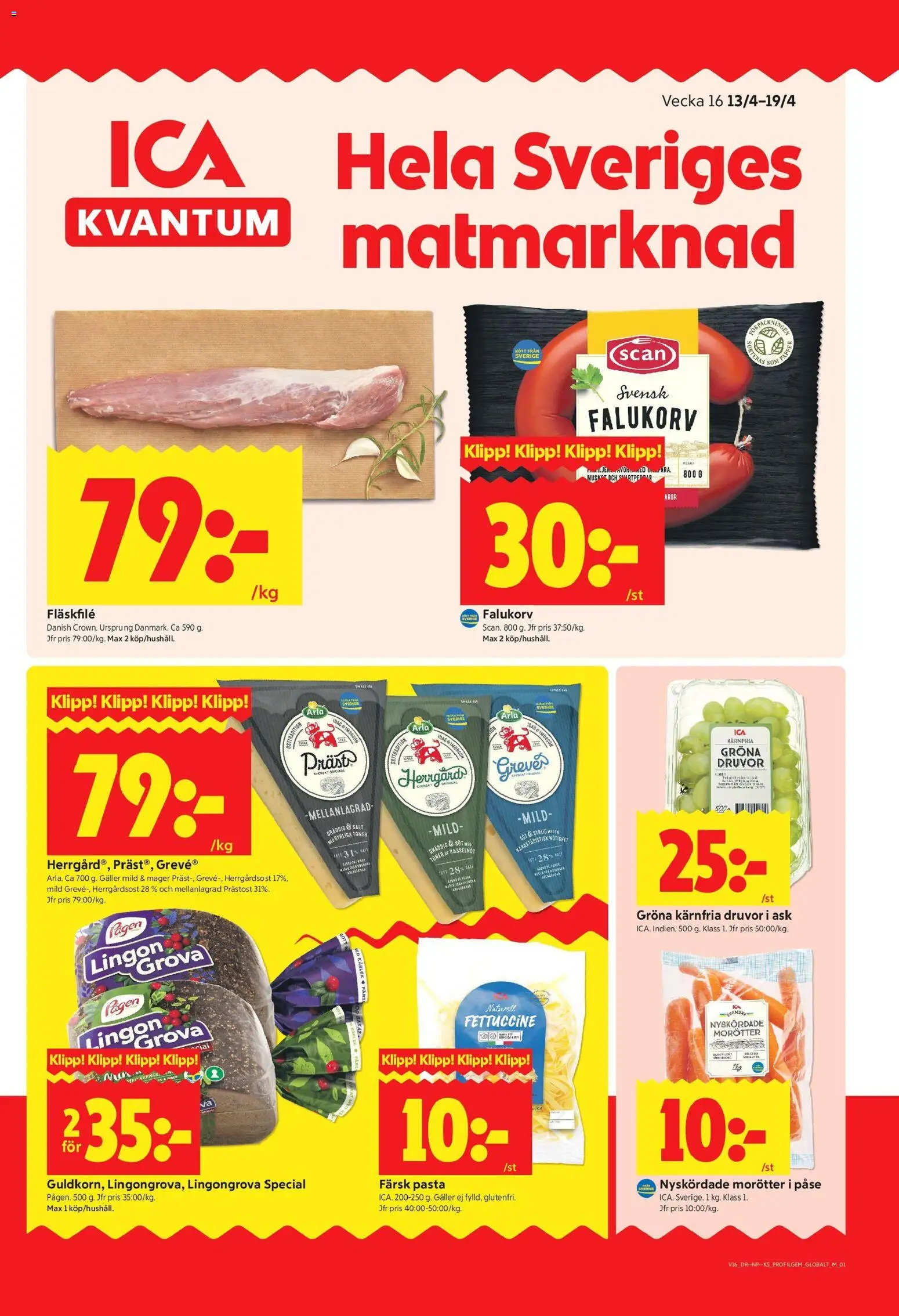 ICA Kvantum reklamblad aktuell från 13.04.2026 | Sida: 1 | Produkter: Salt, Lingongrova, Galler, Pasta