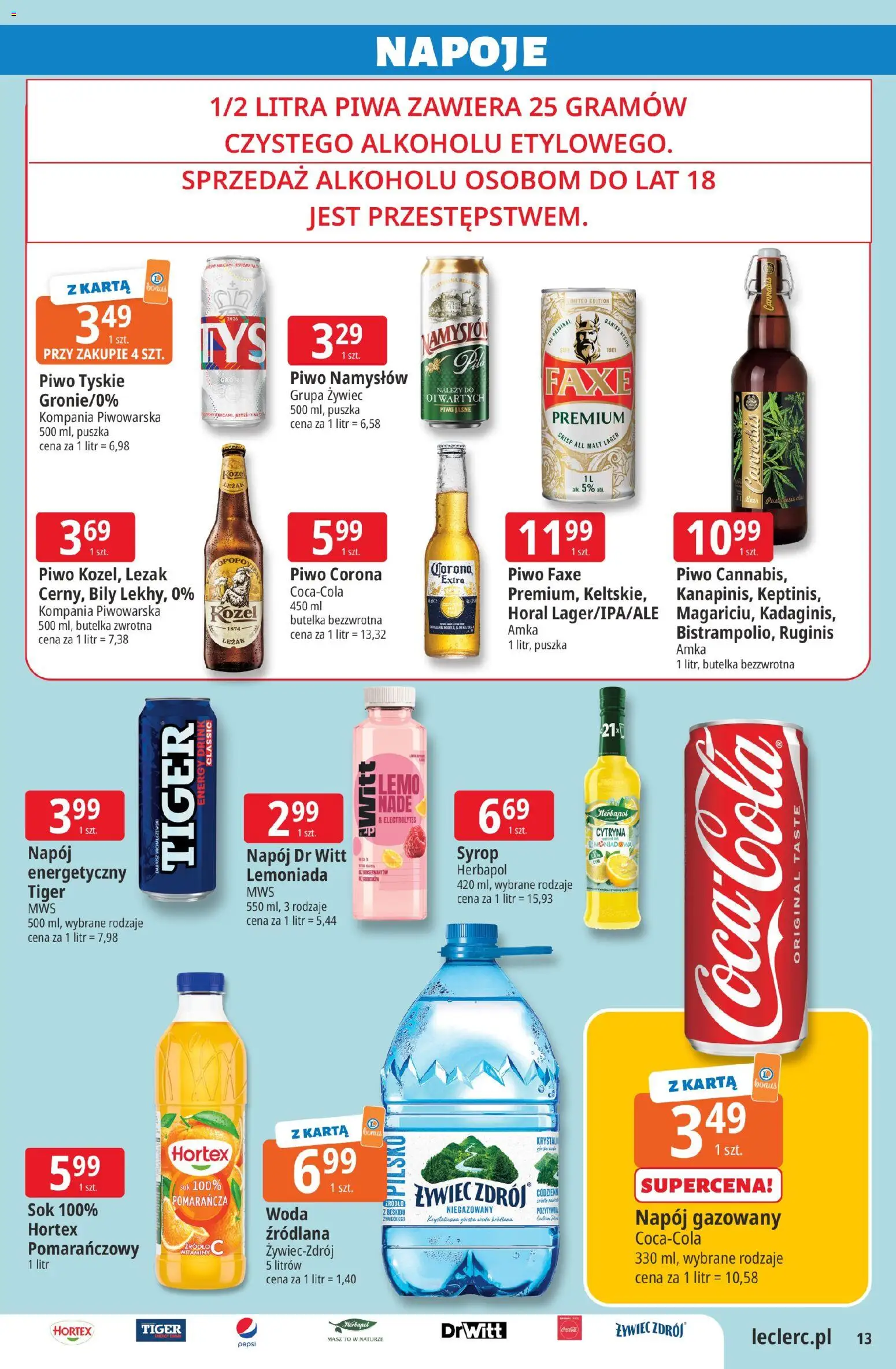 E.Leclerc gazetka - Tychy od 02.06.2026 | Strona: 13 | Produkty: Syrop, Napoje, Pepsi, Piwo
