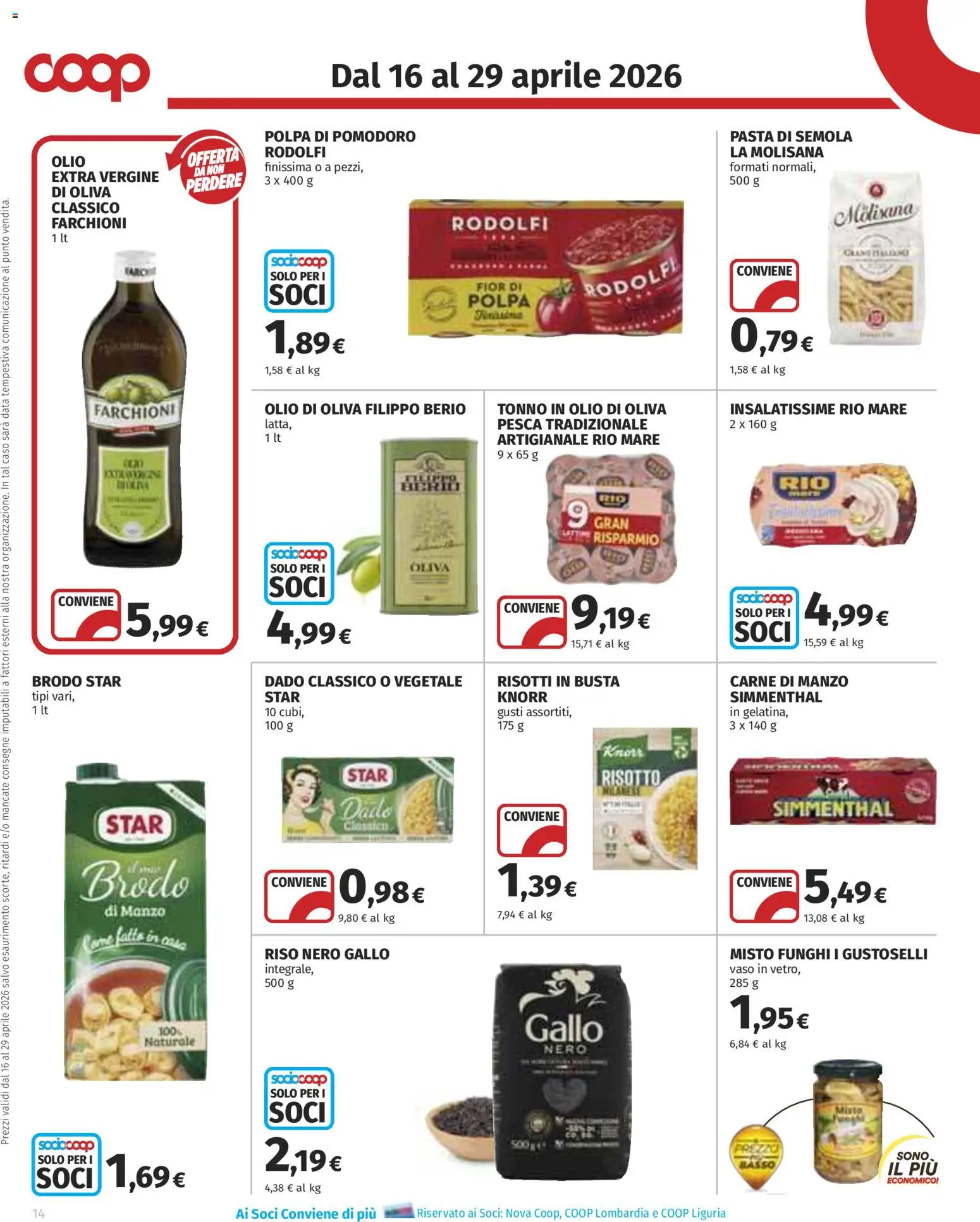 Volantino COOP del 16.04.2026 | Pagina: 14 | Prodotti: Riso, Pomodoro, Vaso, Olio di Oliva