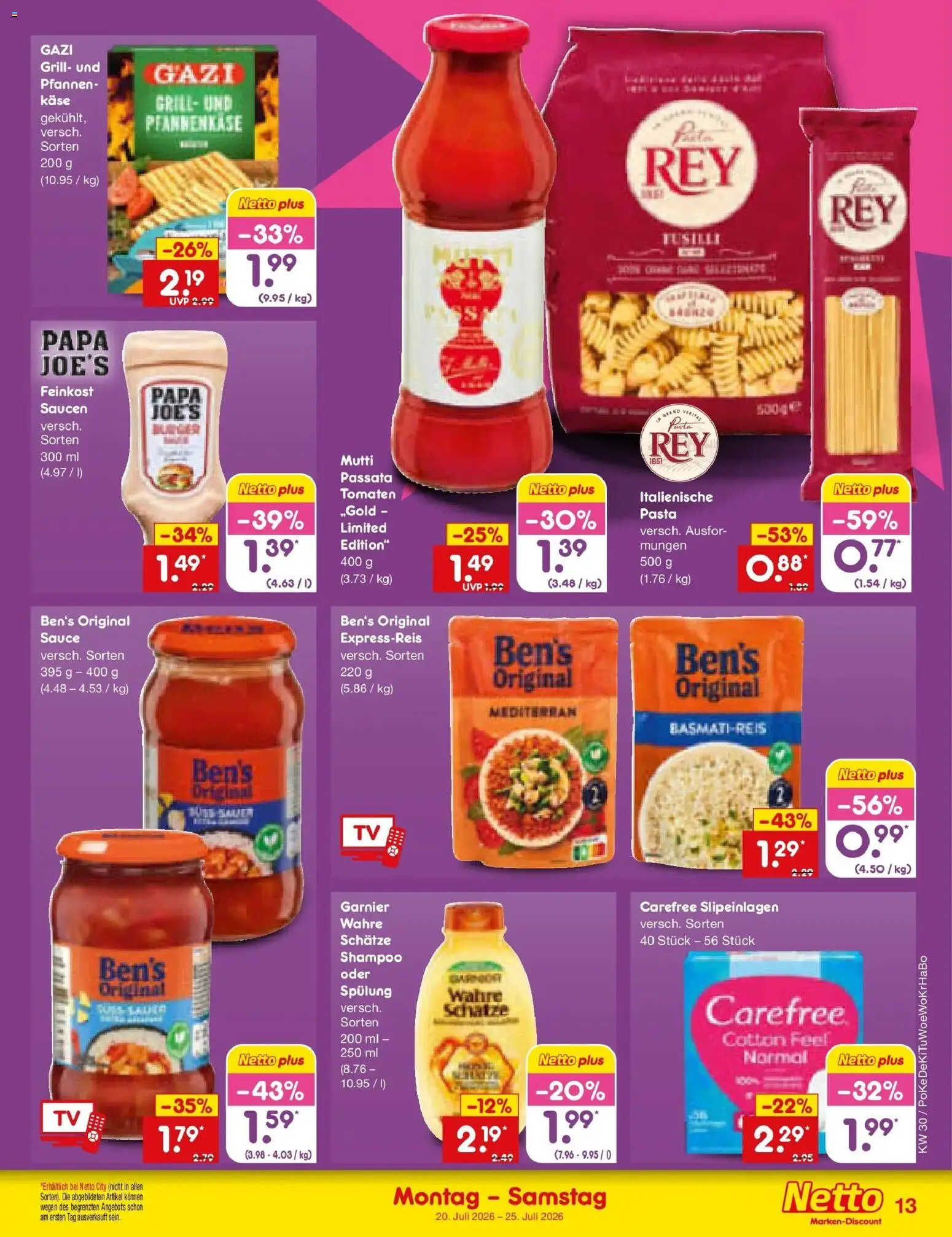 Netto Marken-Discount Prospekt Gemmingen – gültig ab 20.07.2026 | Seite: 21 | Produkte: Basmatireis, Käse, Tomaten, Shampoo