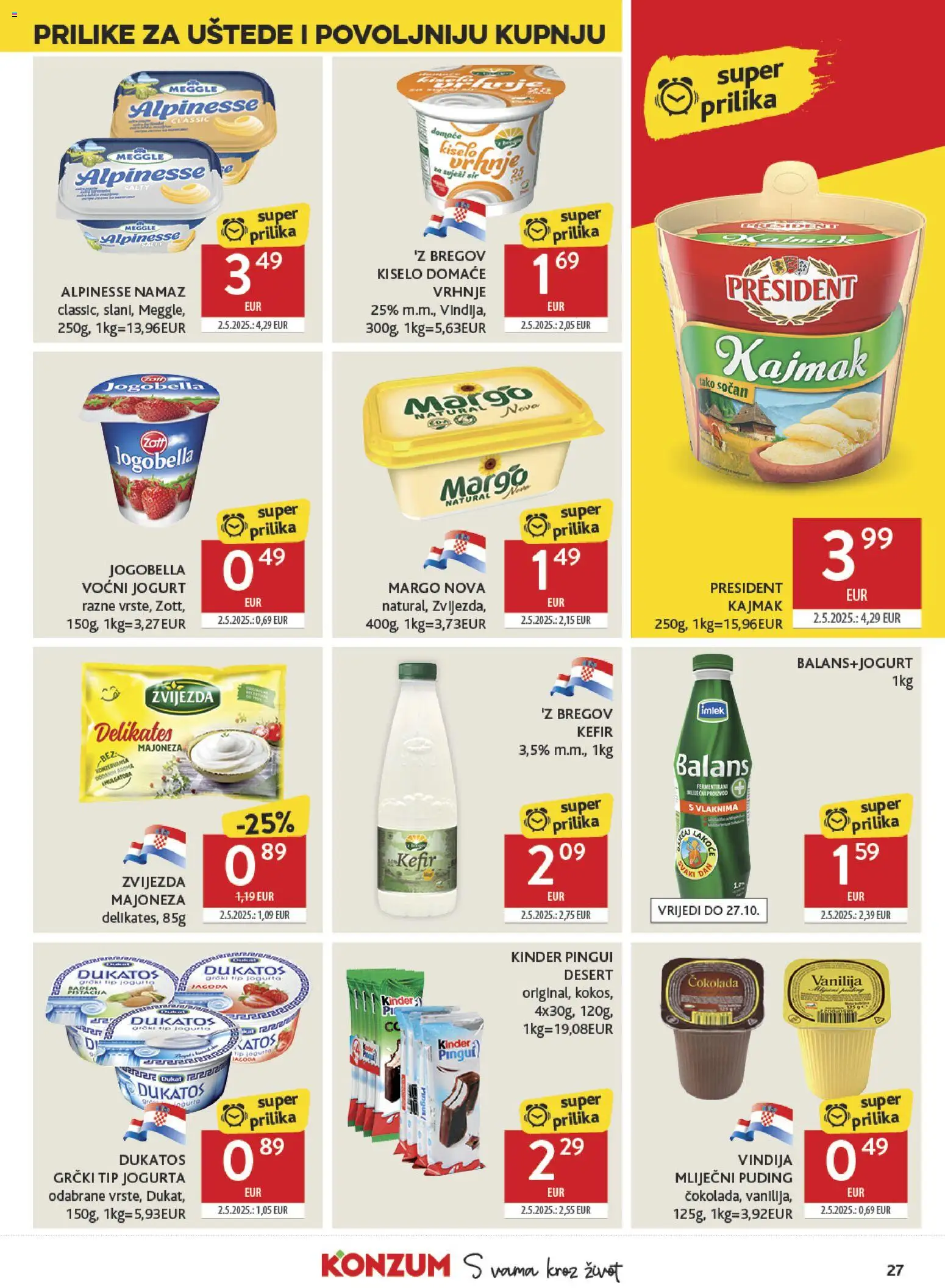 Konzum katalog | vrijedi od 14.10.2026 | Stranica: 27 | Proizvodi: Jogurt, Čokolada, Puding, Kajmak