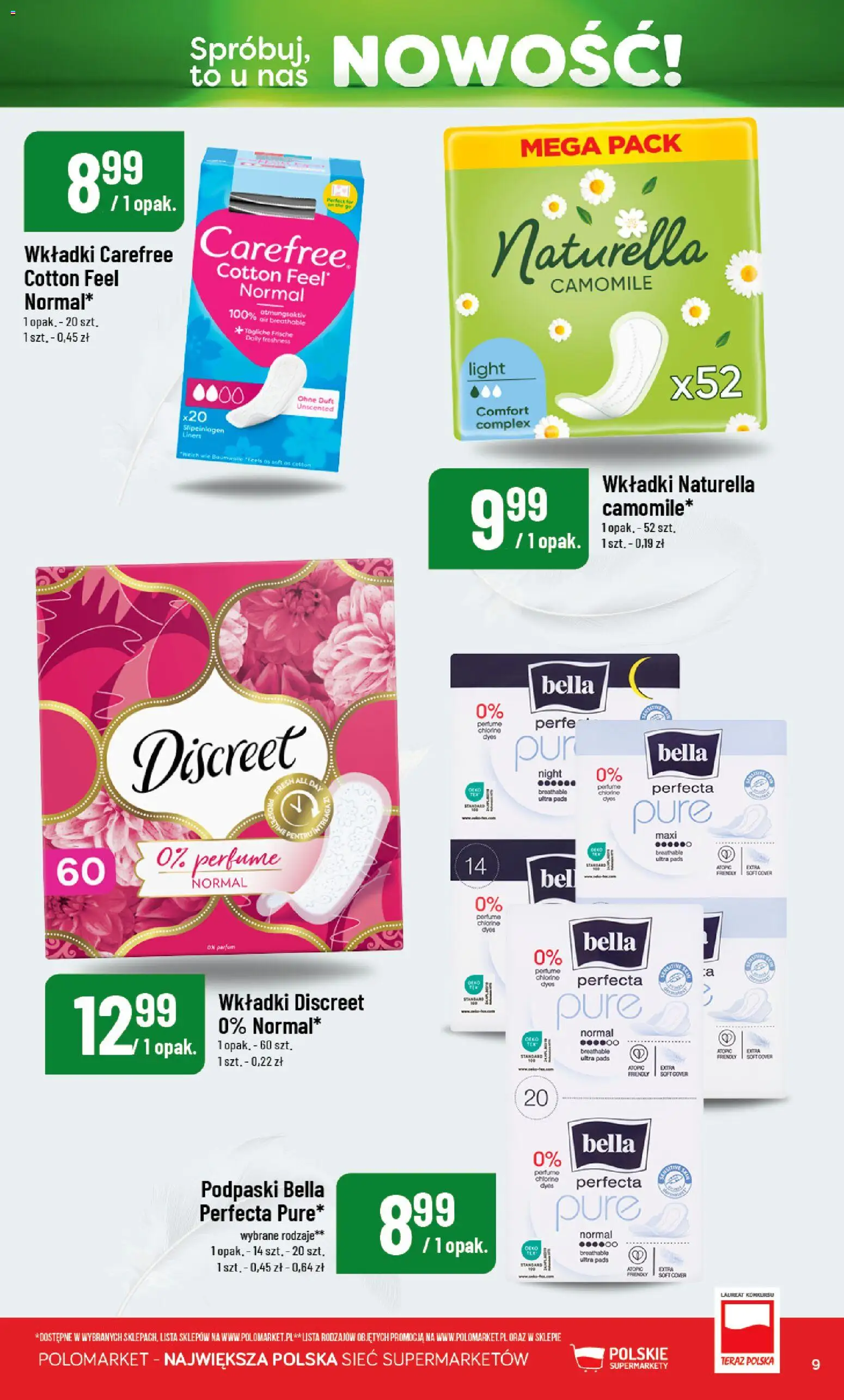 Nowa POLOmarket gazetka od jutra 19.08.2026 | Strona: 9 | Produkty: Podpaski bella, Podpaski